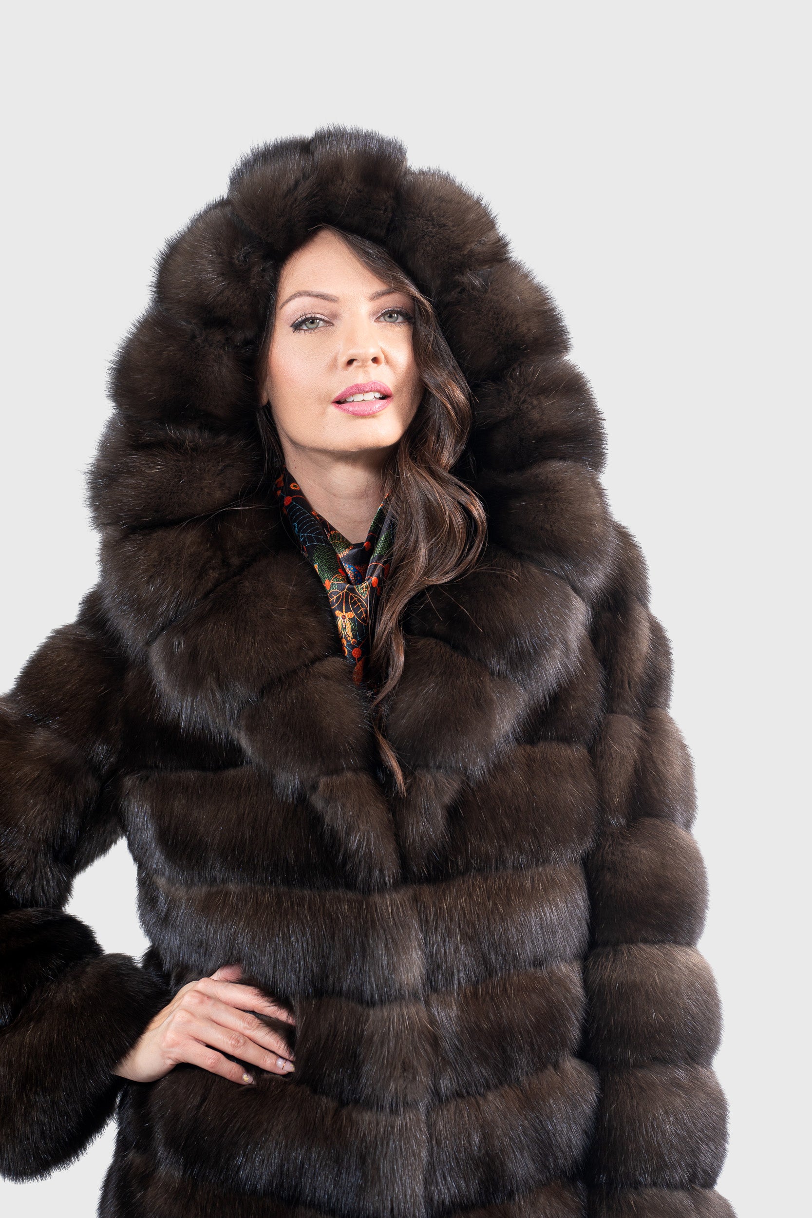 Dark Russian Sable Half Coat with Attached Hood V/K13C540o