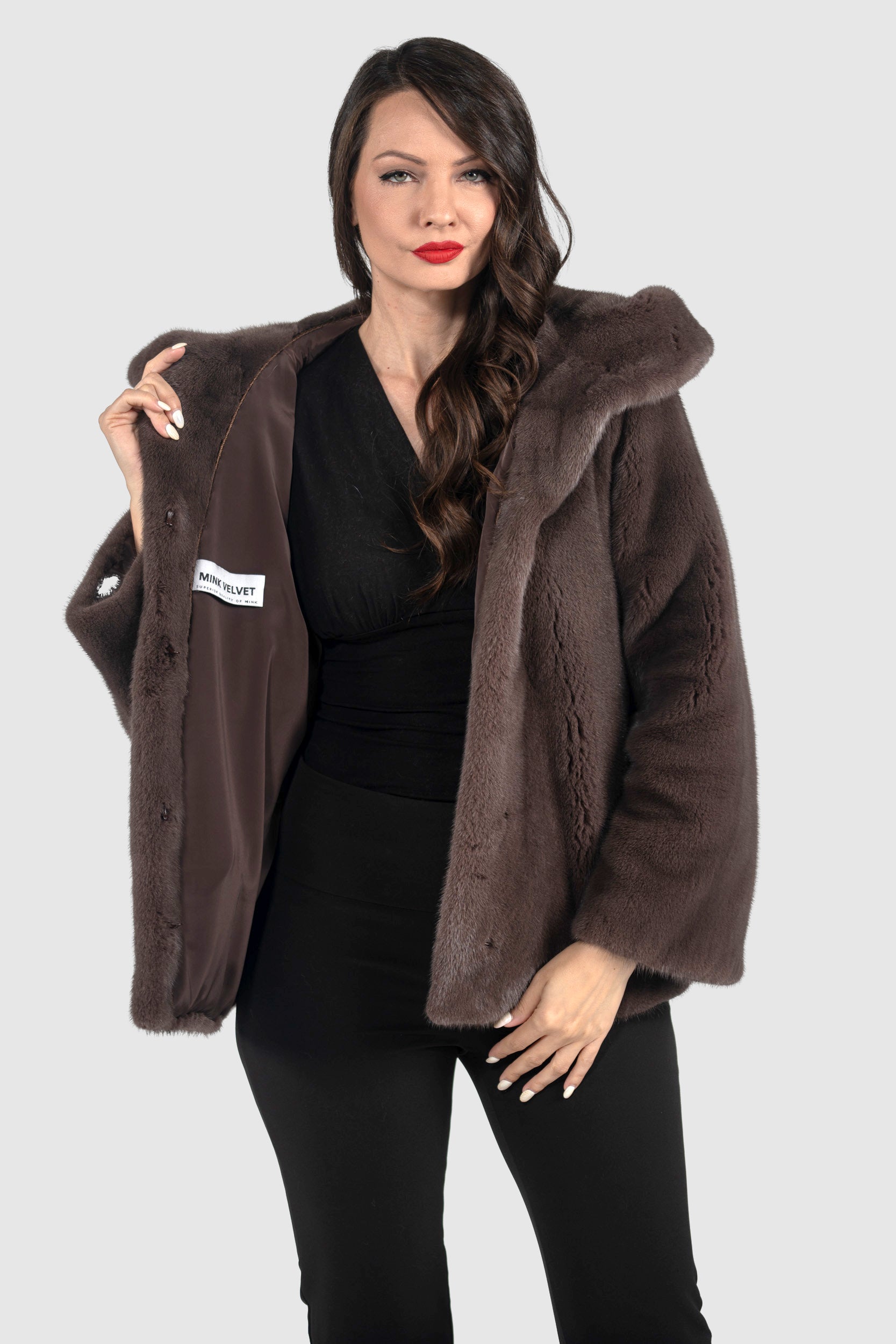 Wood Mink Jacket with Attached Hood L/O13C543H