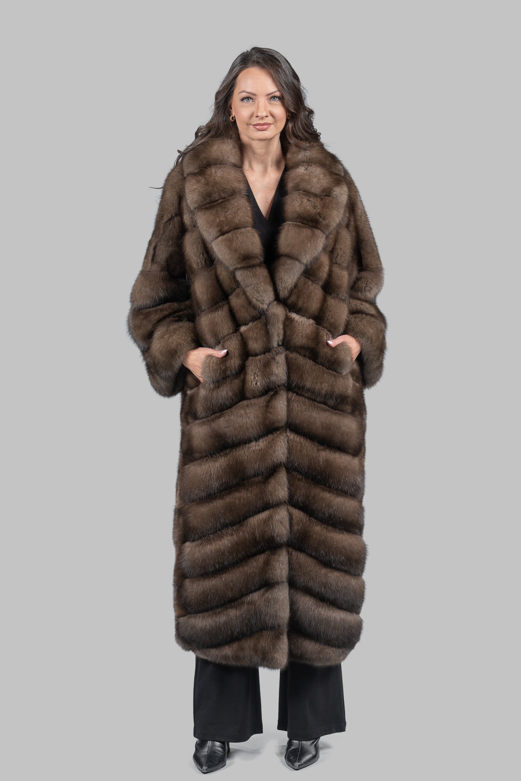 Graphite Sable Long Coat with Shawl Collar A/K13C848C17