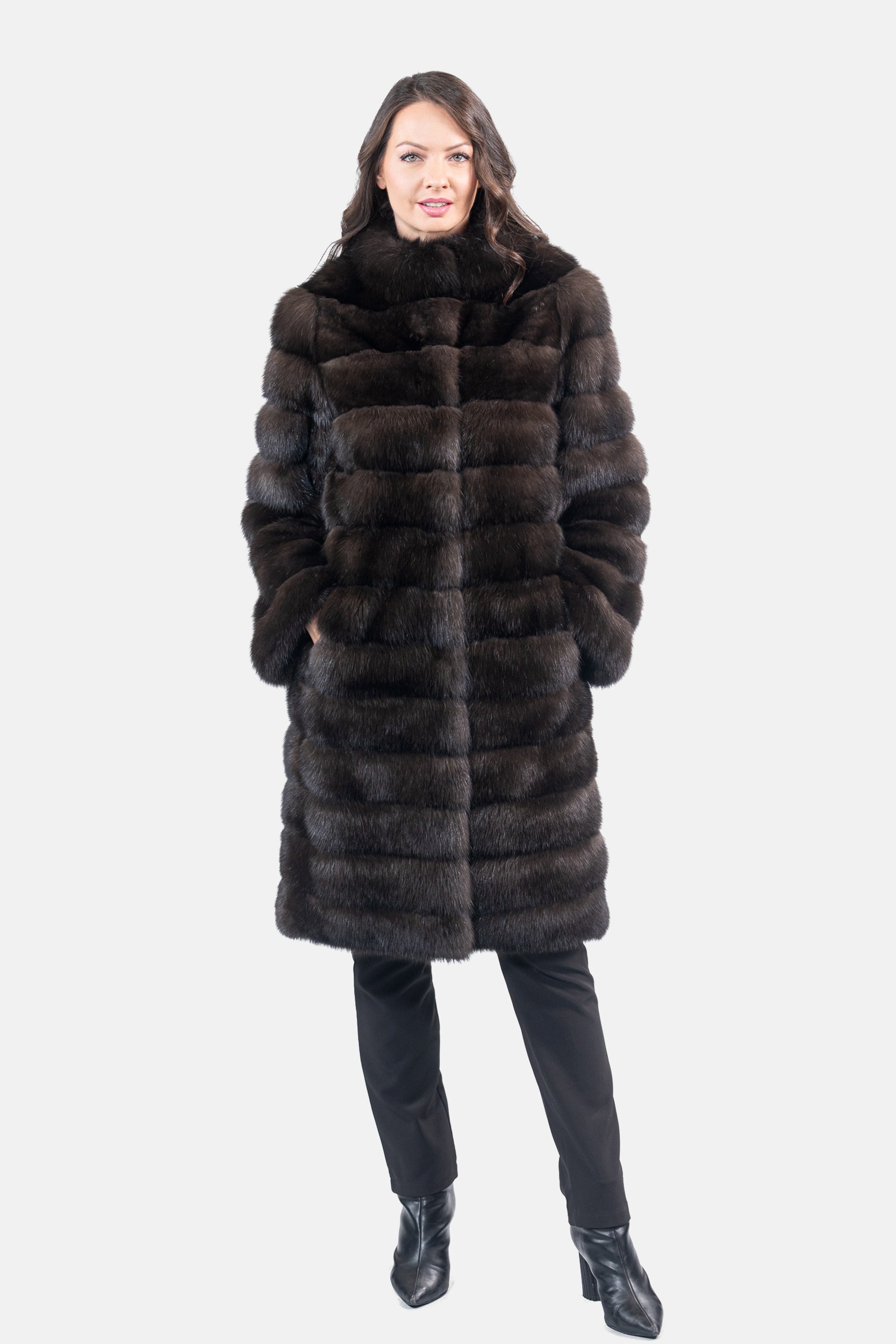 Dark Russian Sable Coat with Stand Collar P/K13C530