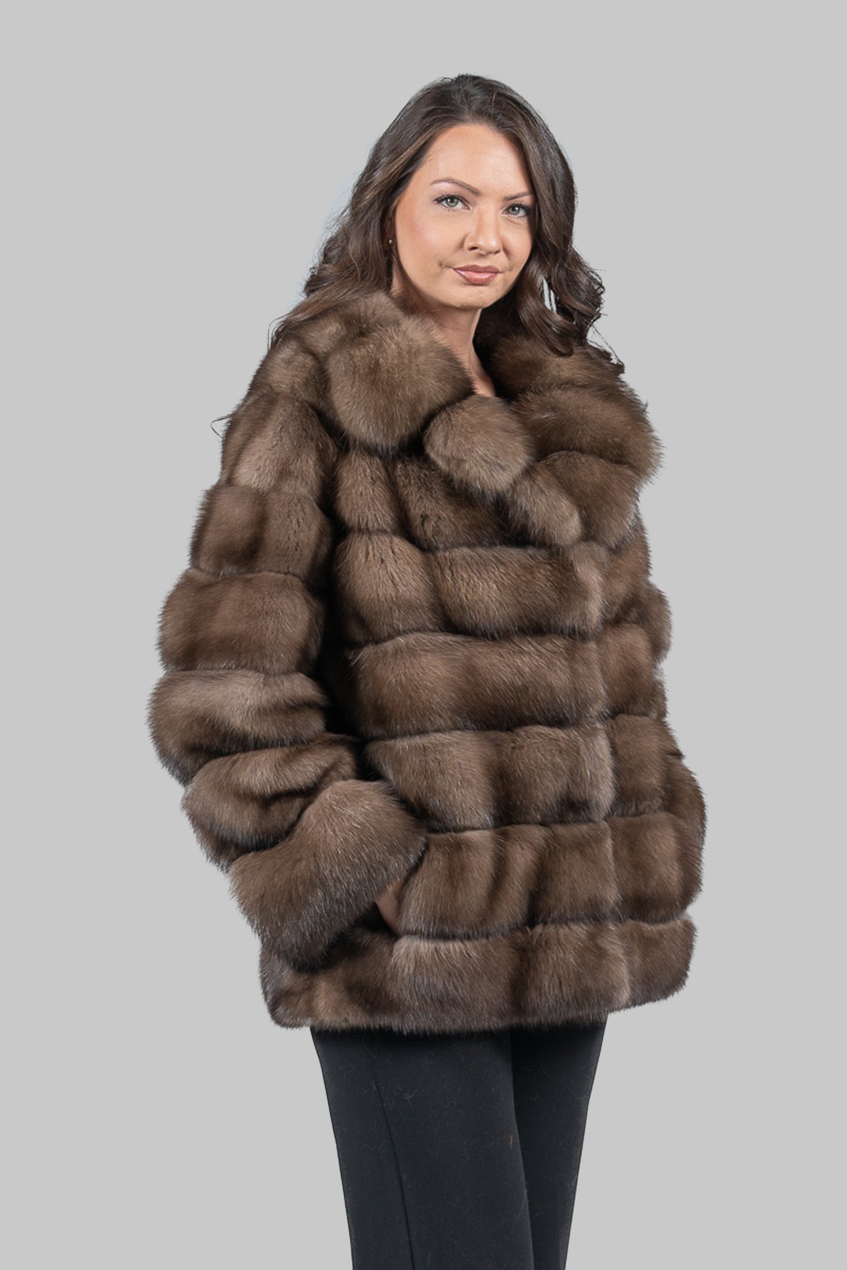 Titanium Sable Half Coat with Shawl Collar P/K18M004