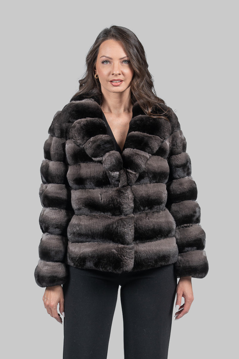 Smokey Chinchilla Jacket with Notch Collar P/K13C528S20