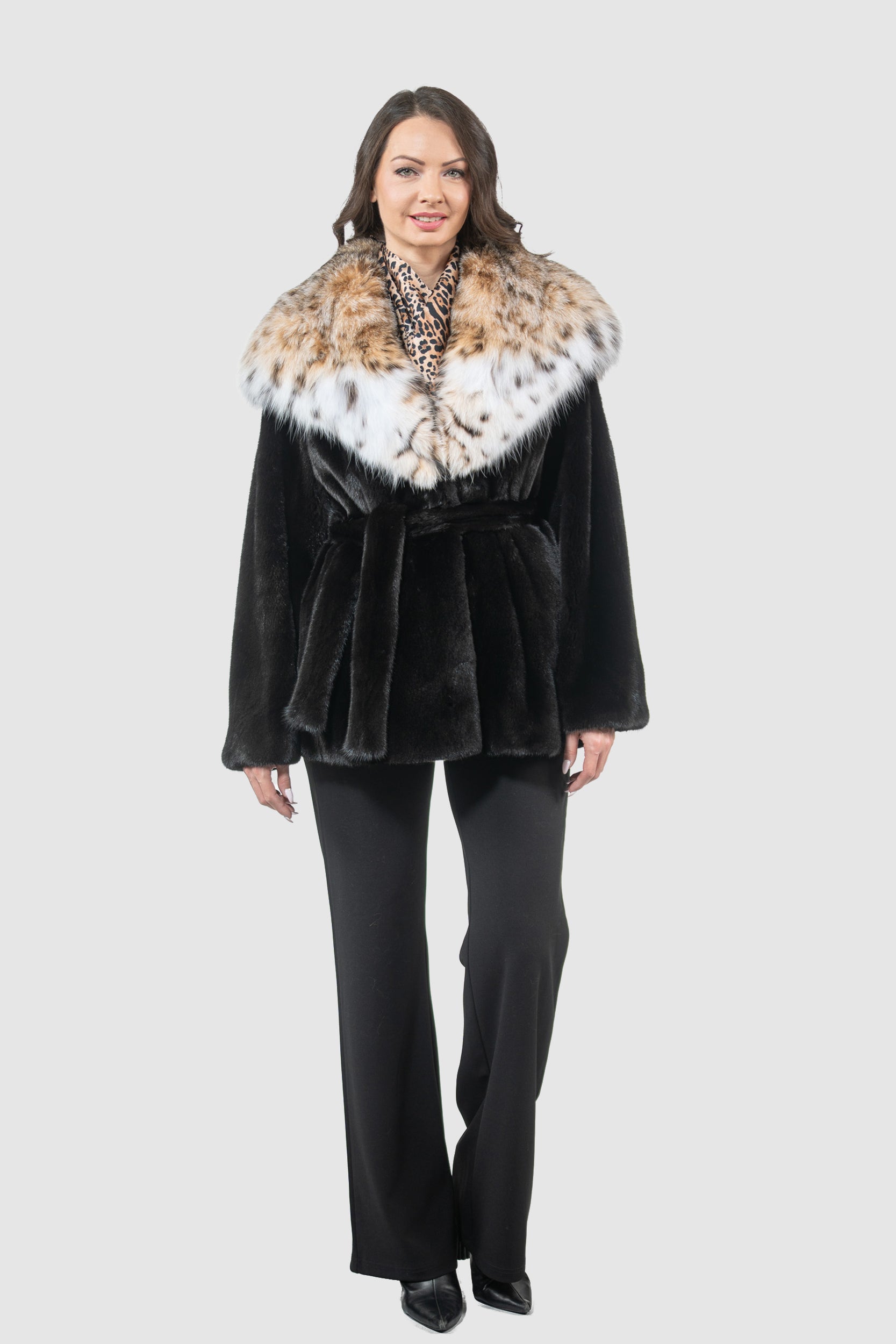 Blackglama Mink Half Coat with Bobcat Hood L/O13C978