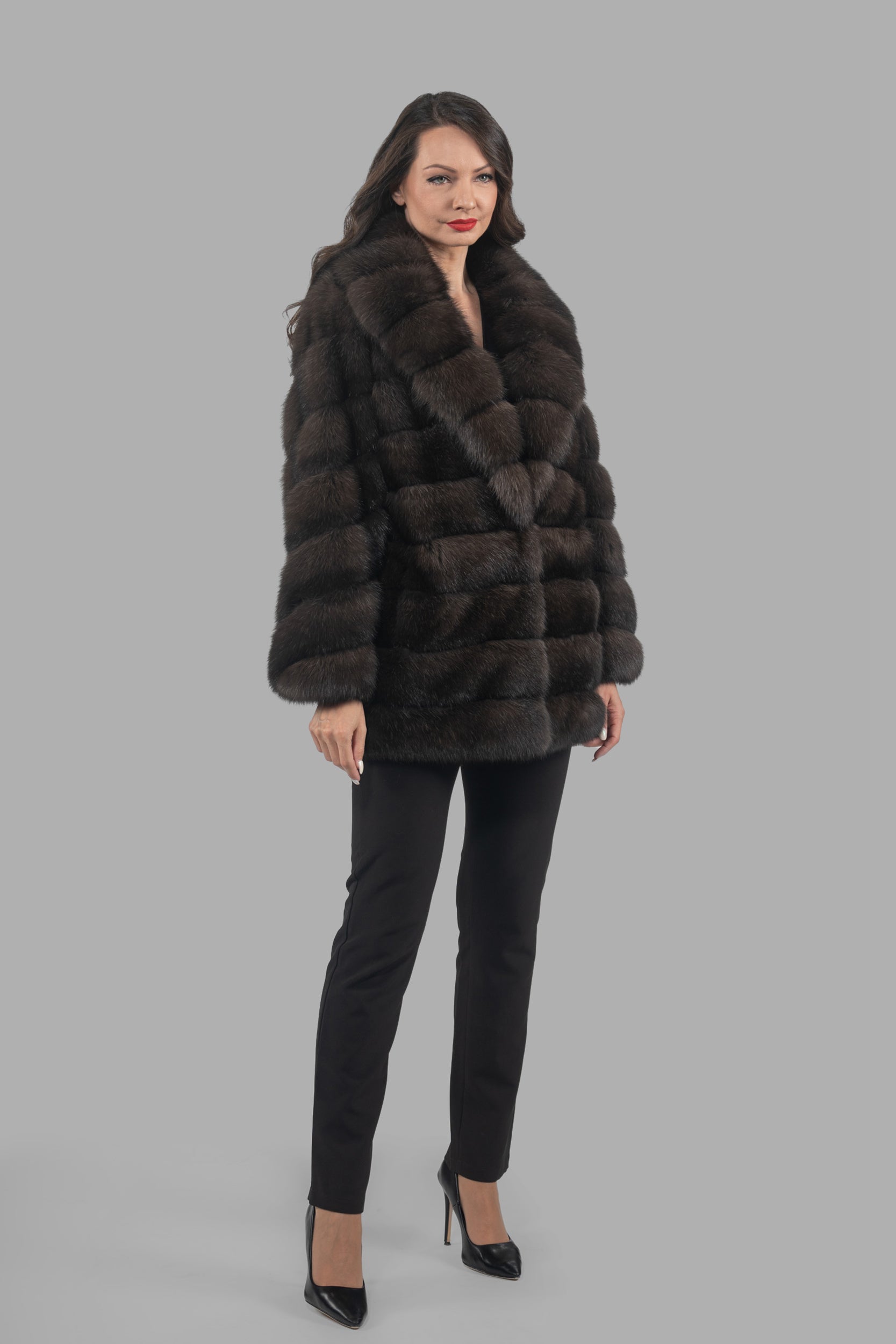 Dark Russian Sable Half Coat with Shawl Collar P/K13C530gC17