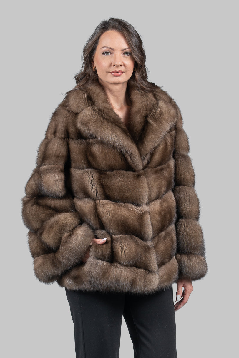 Graphite Russian Sable Half Coat with Notch Collar V/K14M475G034