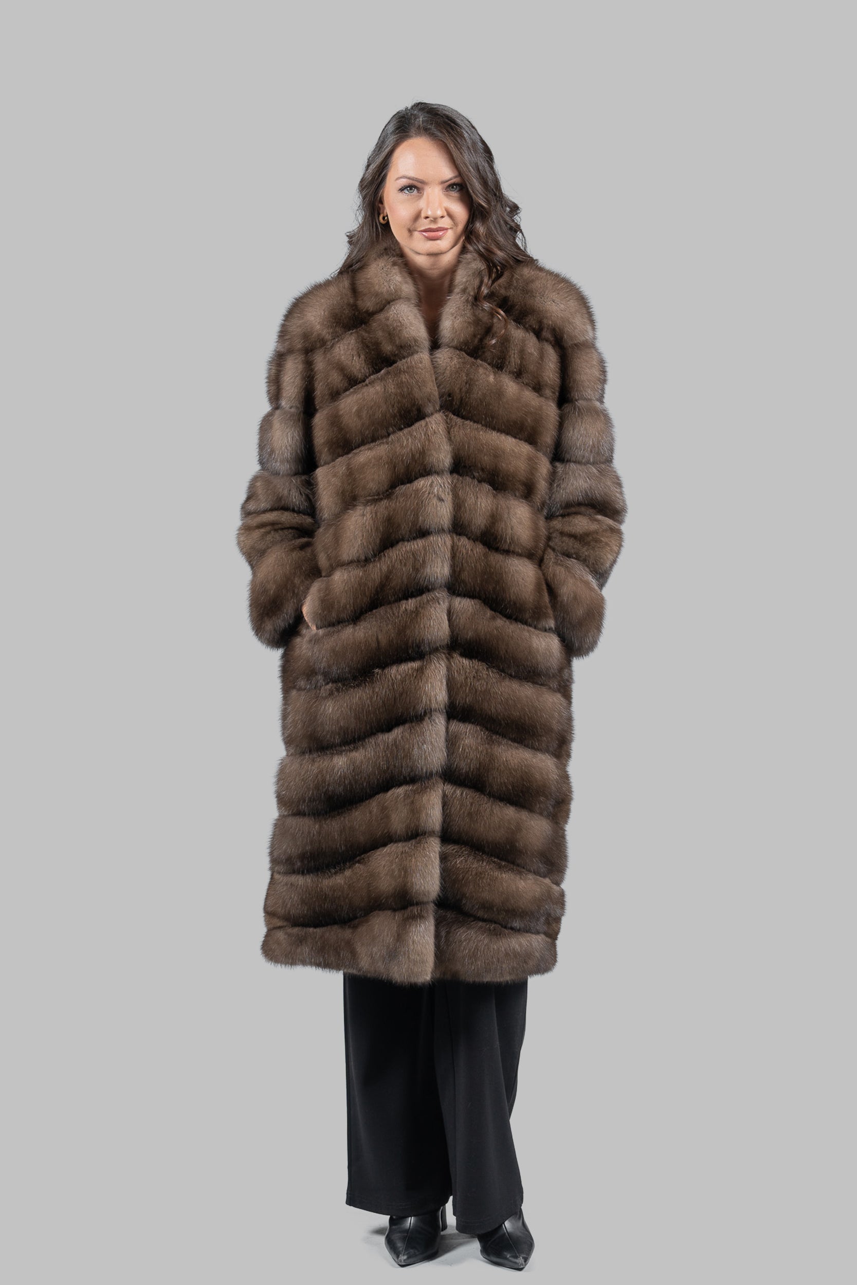 Platino Russian Sable Long Coat with Smoking Collar A/K13C530G8003