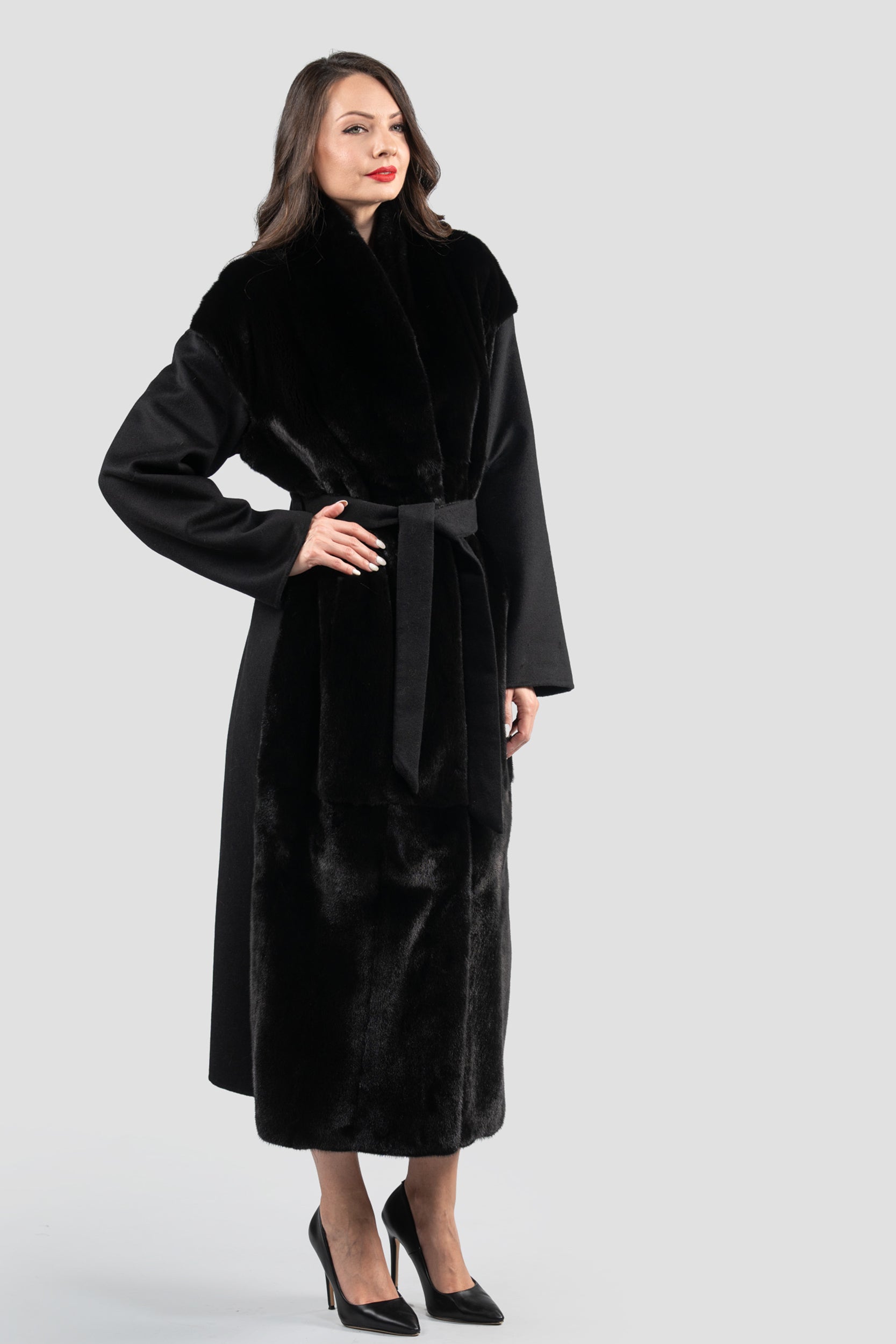 Black Cashmere Coat with Blackglama Mink Trim 22CA103