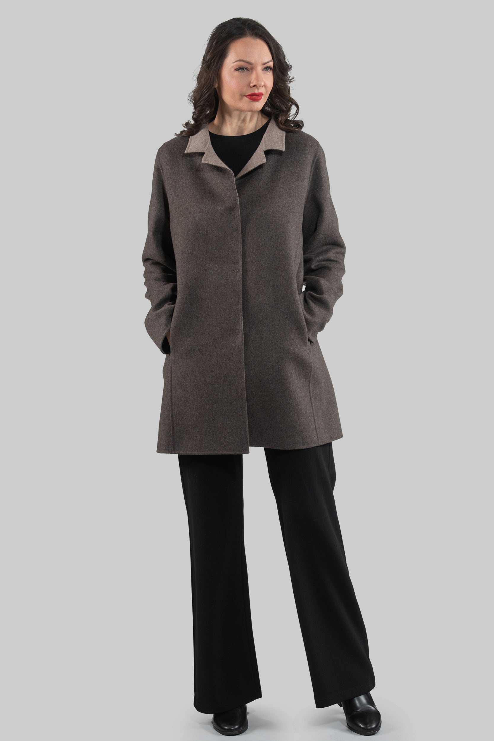 Grey Brown Cashmere Half Coat 17C8003