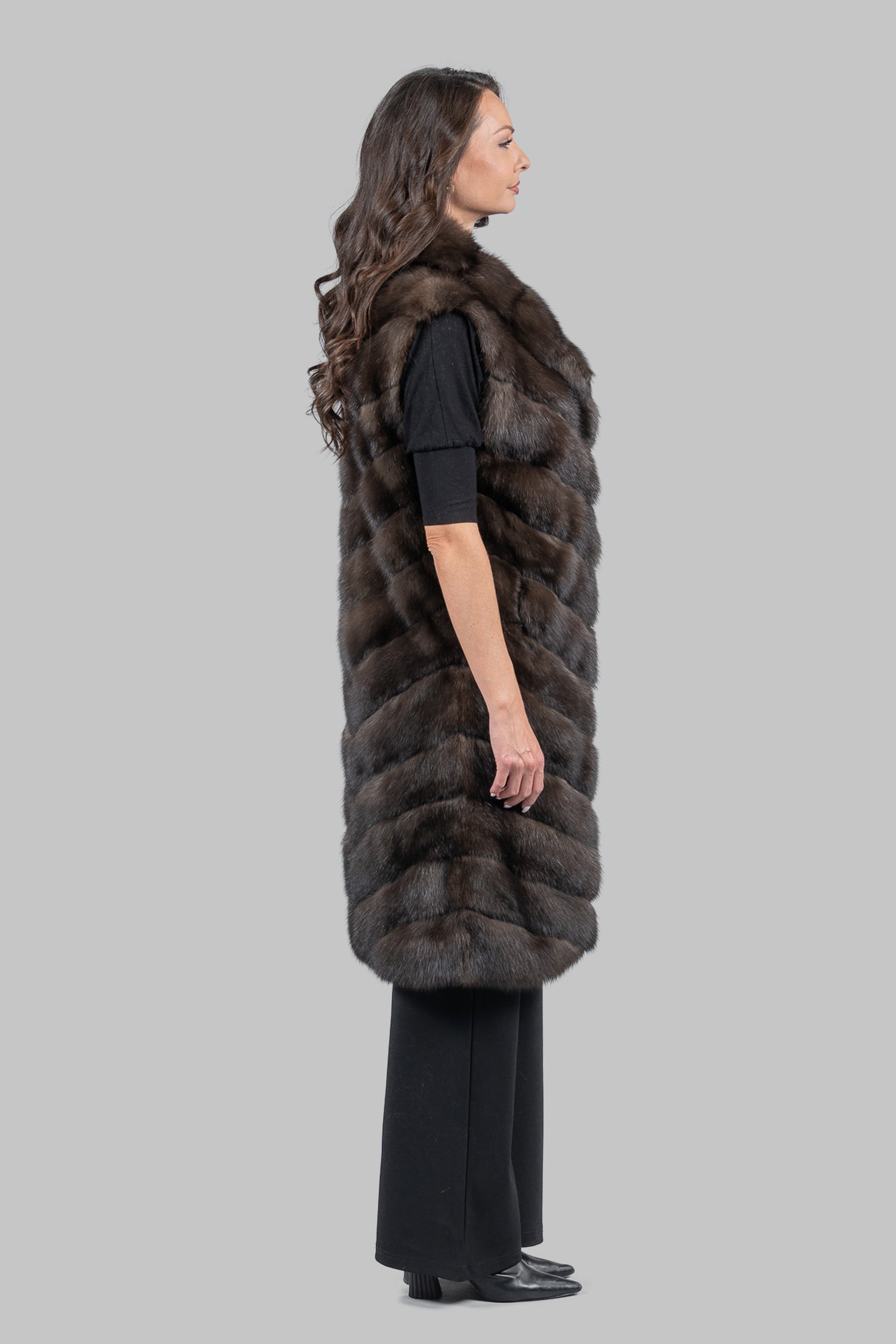 Dark Sable Long Vest with Notch Collar V/K13c519s20