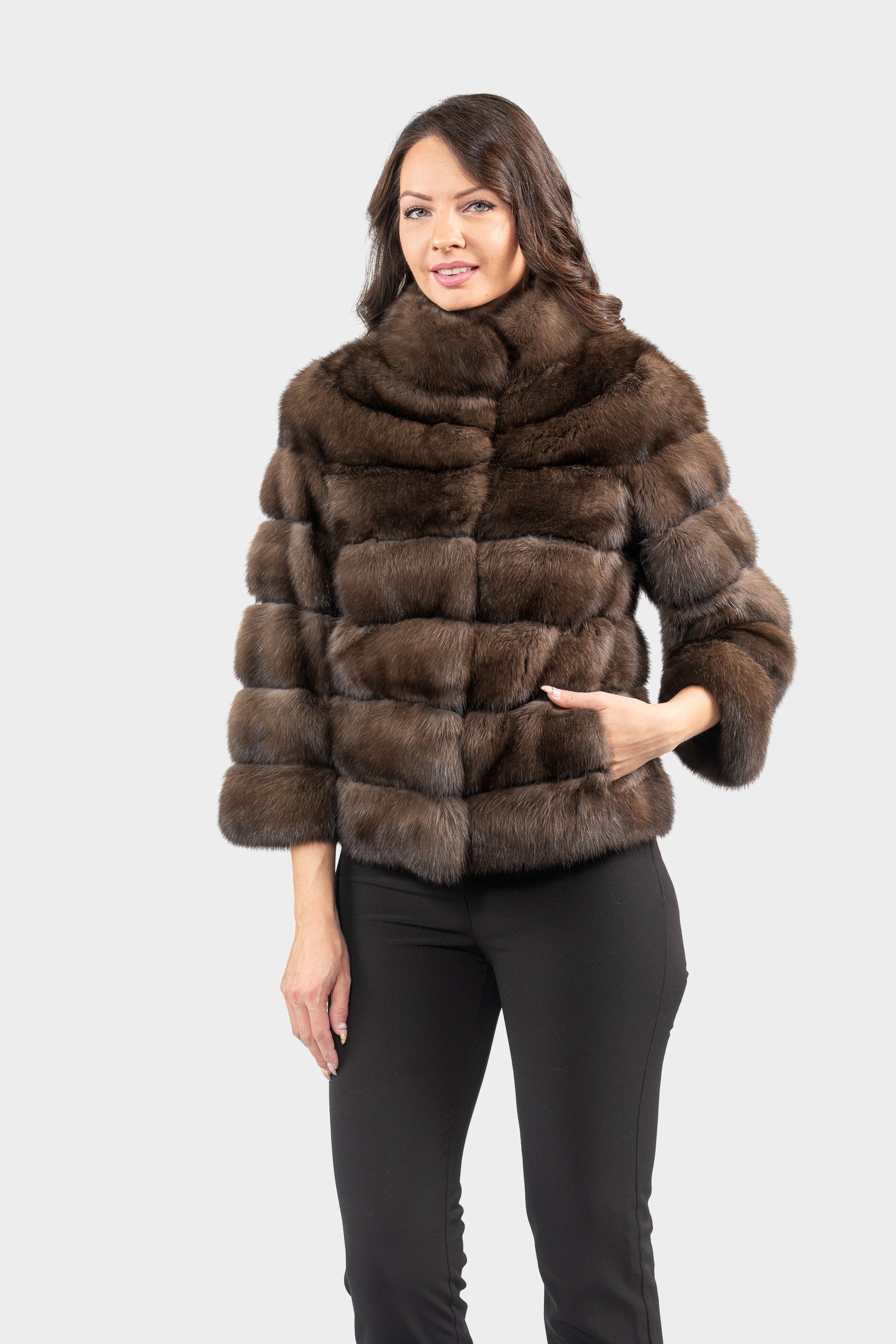 Dark Russian Sable Jacket with Stand Collar P/K13C528