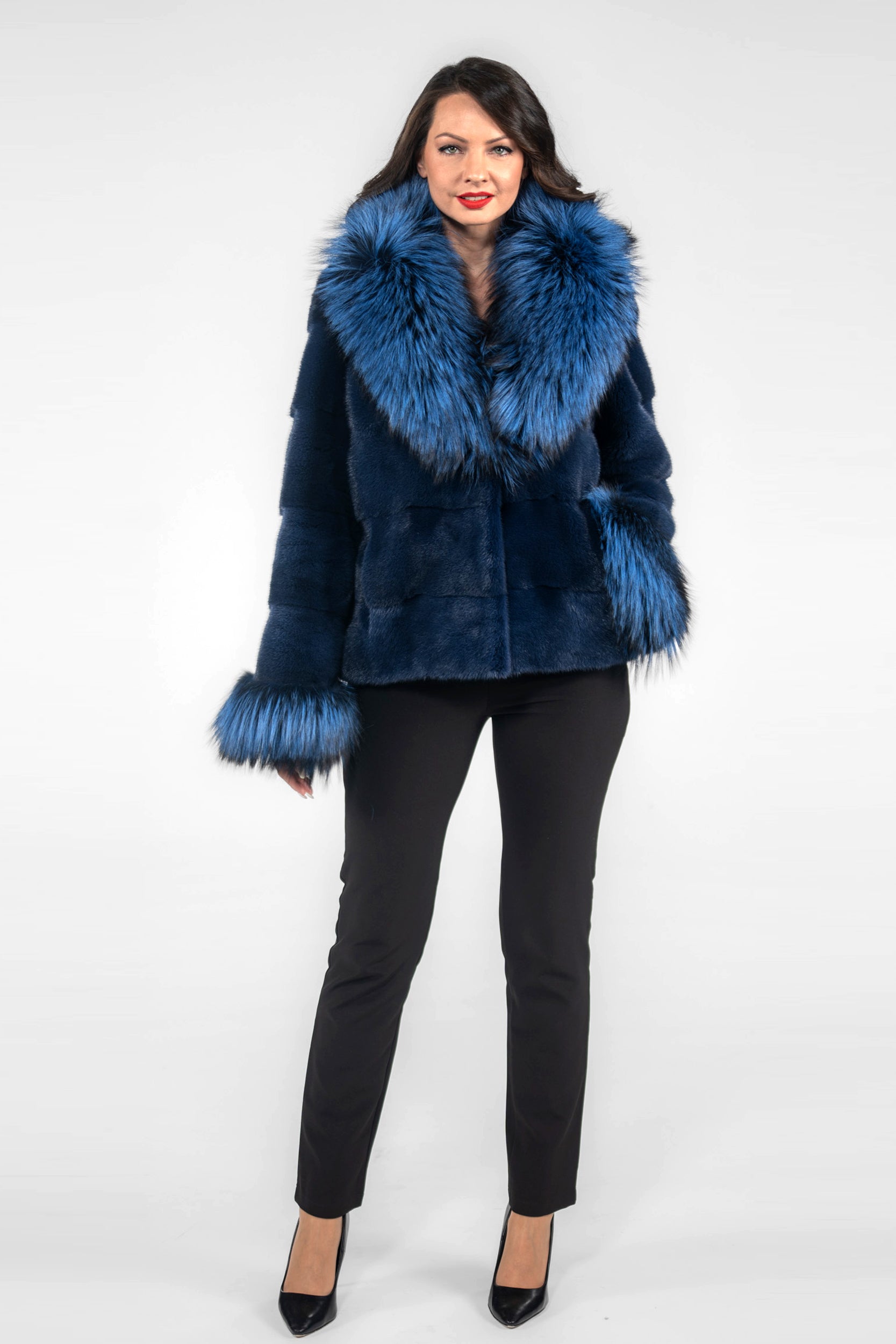 Blue Jean Mink Jacket with Fox Notch Collar P/K13C528S20