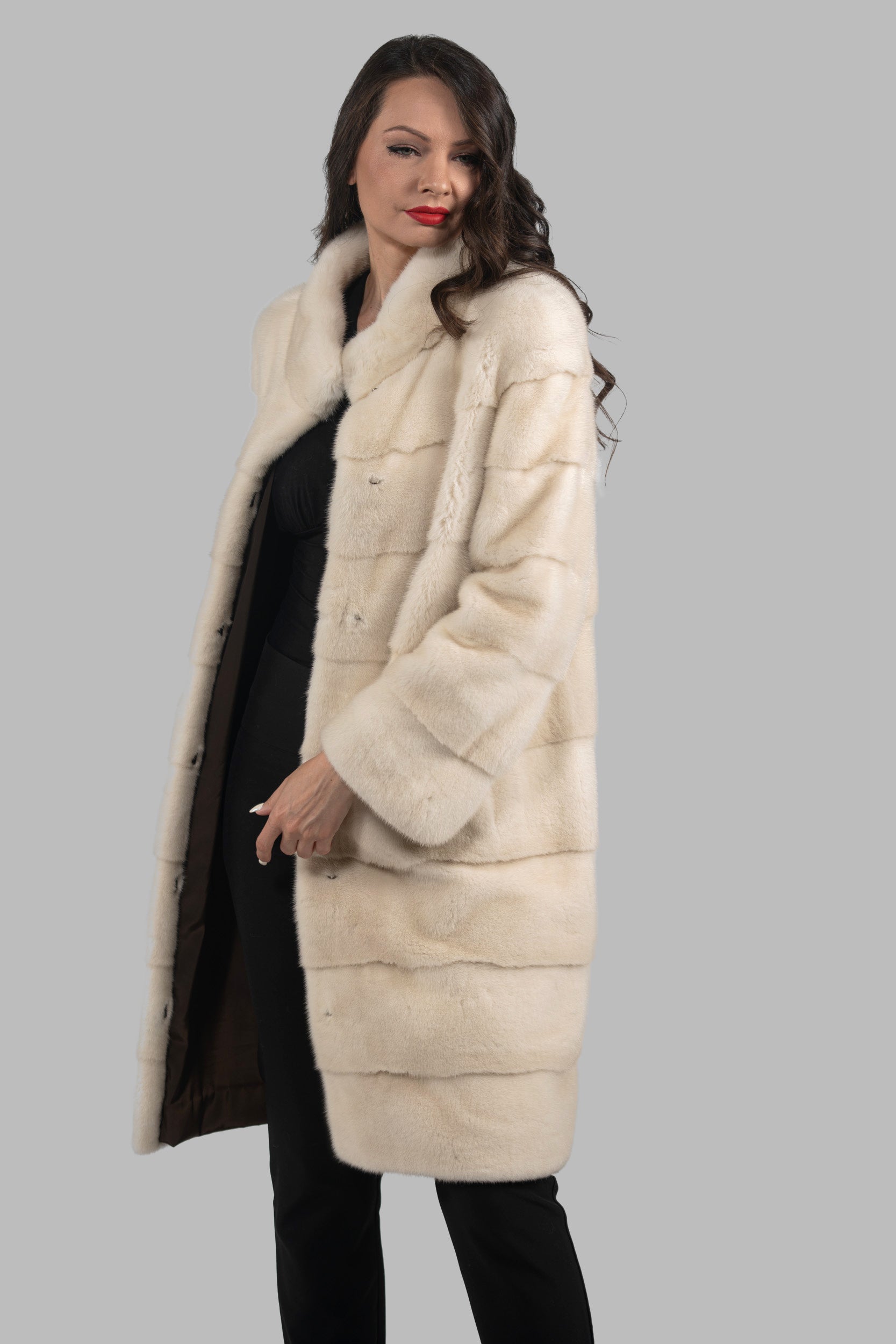 Pearl G/W Mink Half Coat with Stand Collar P/K13C530