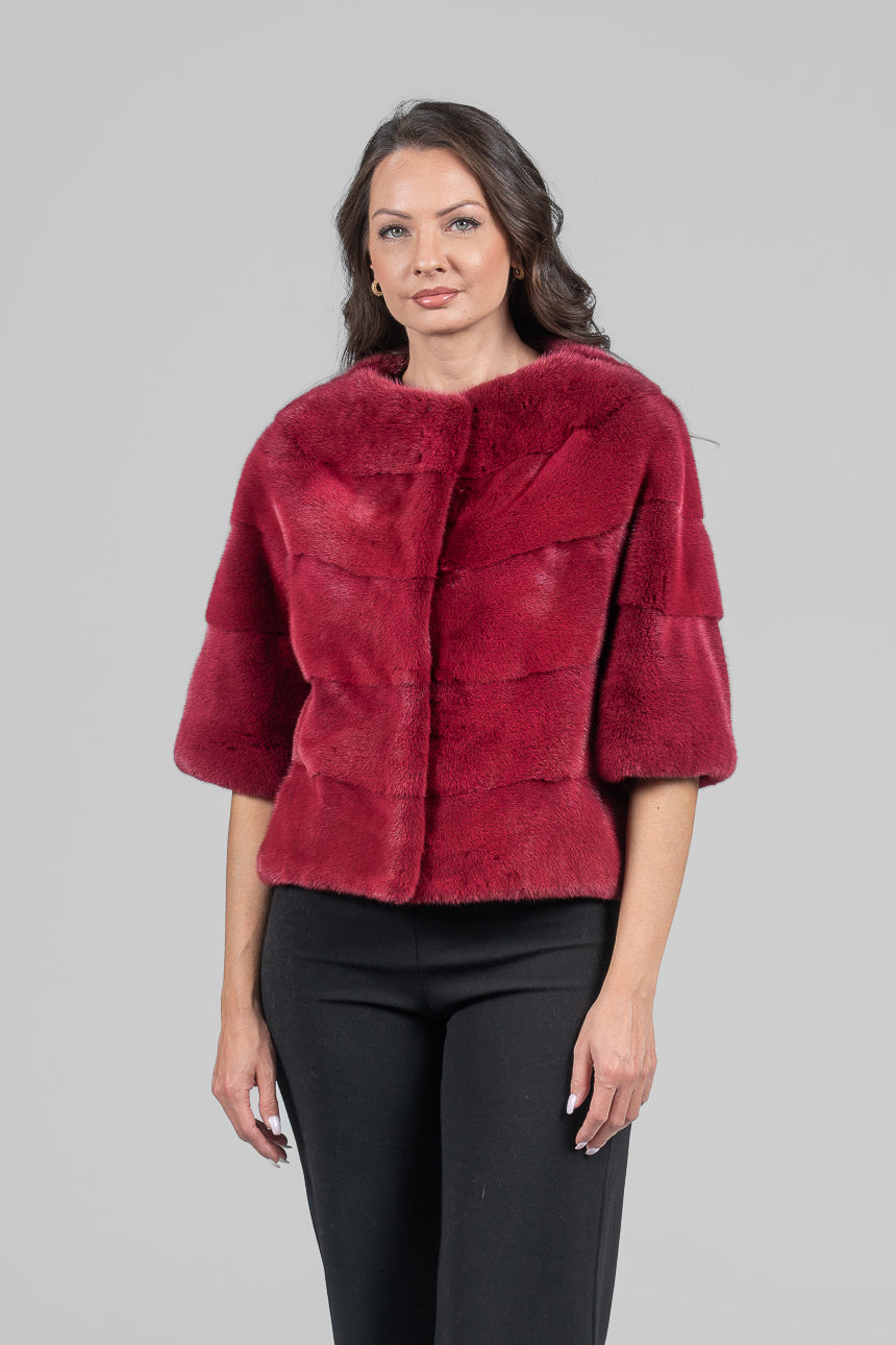 Cropped Red Mink Fur Jacket P/K16M643