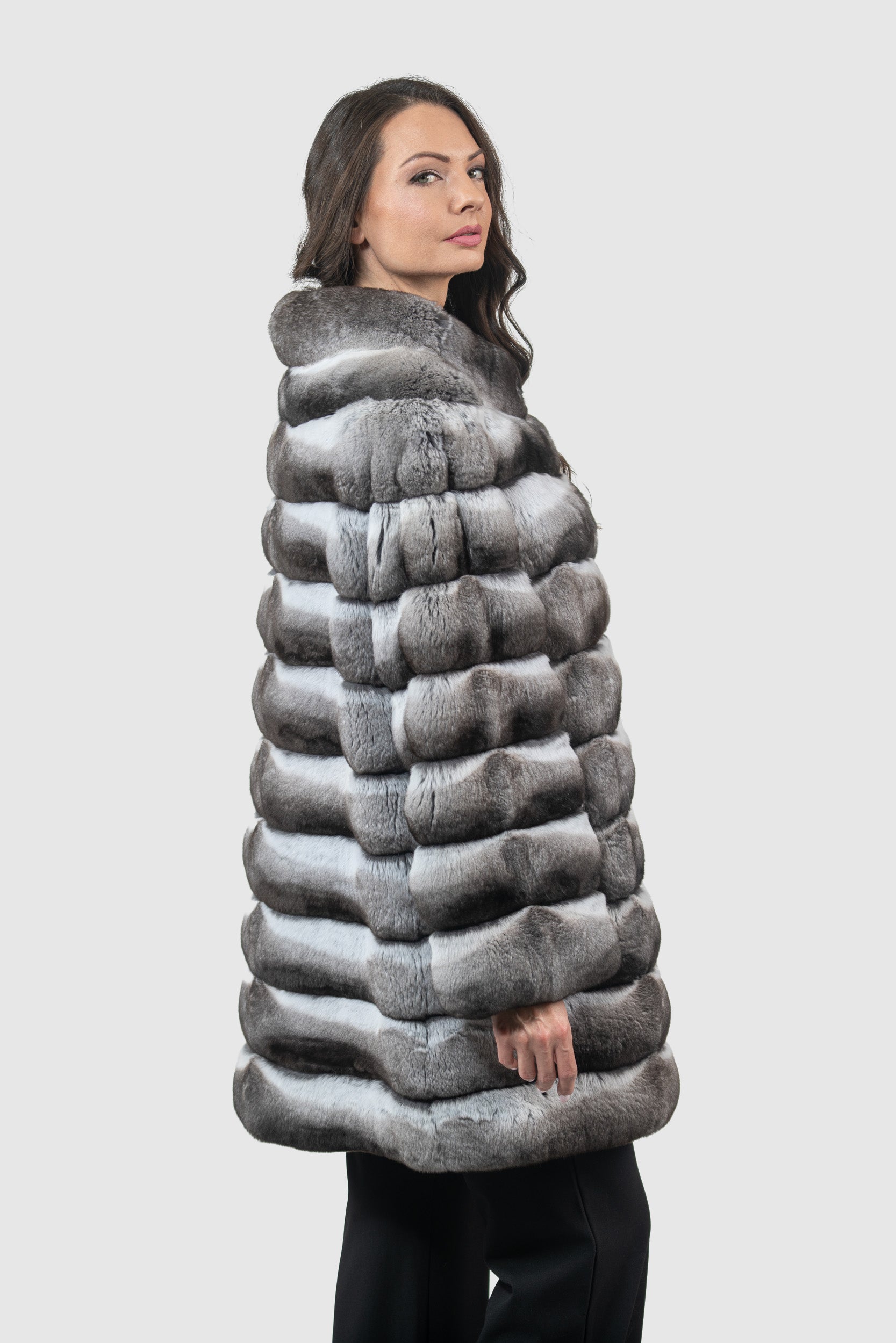 Chinchilla Half Coat with Stand Collar P/K13C530