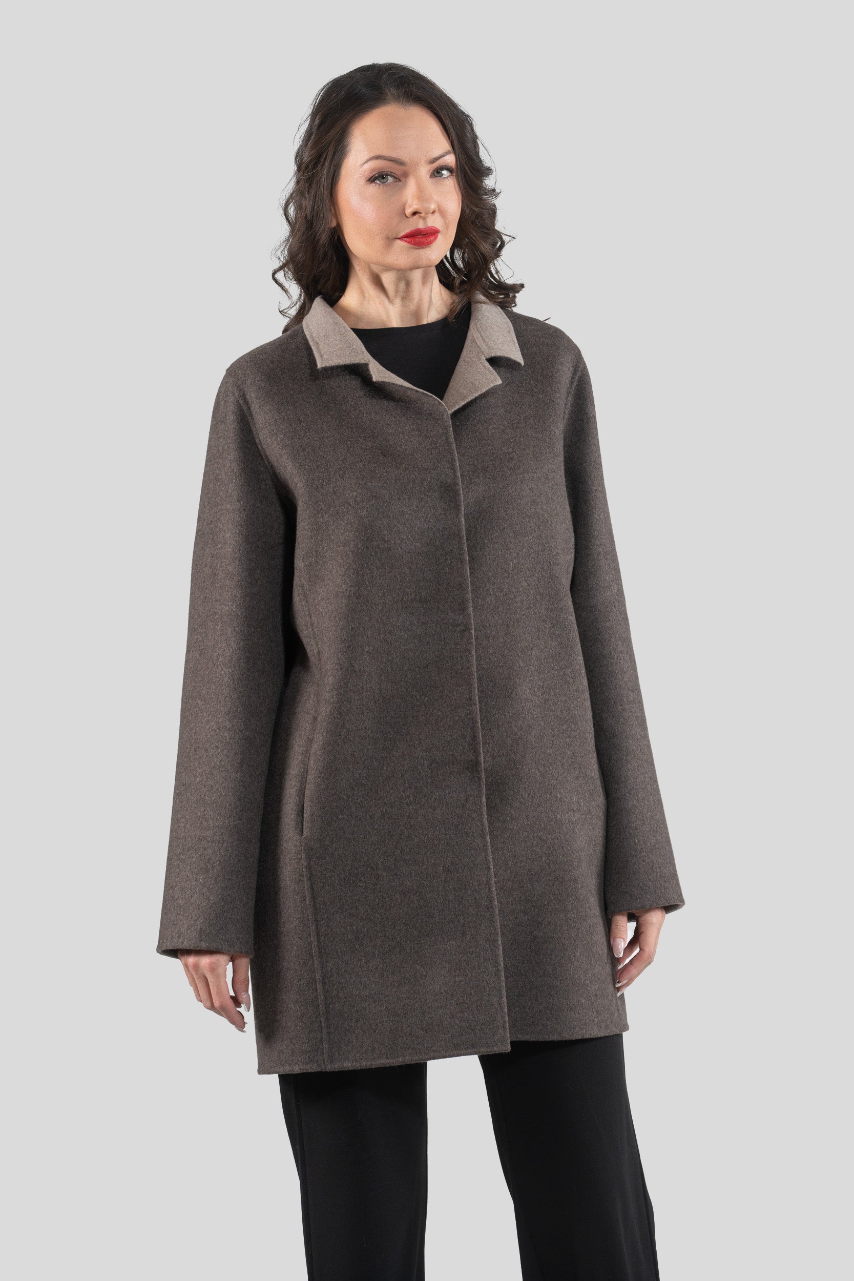 Grey Brown Cashmere Half Coat 17C8003