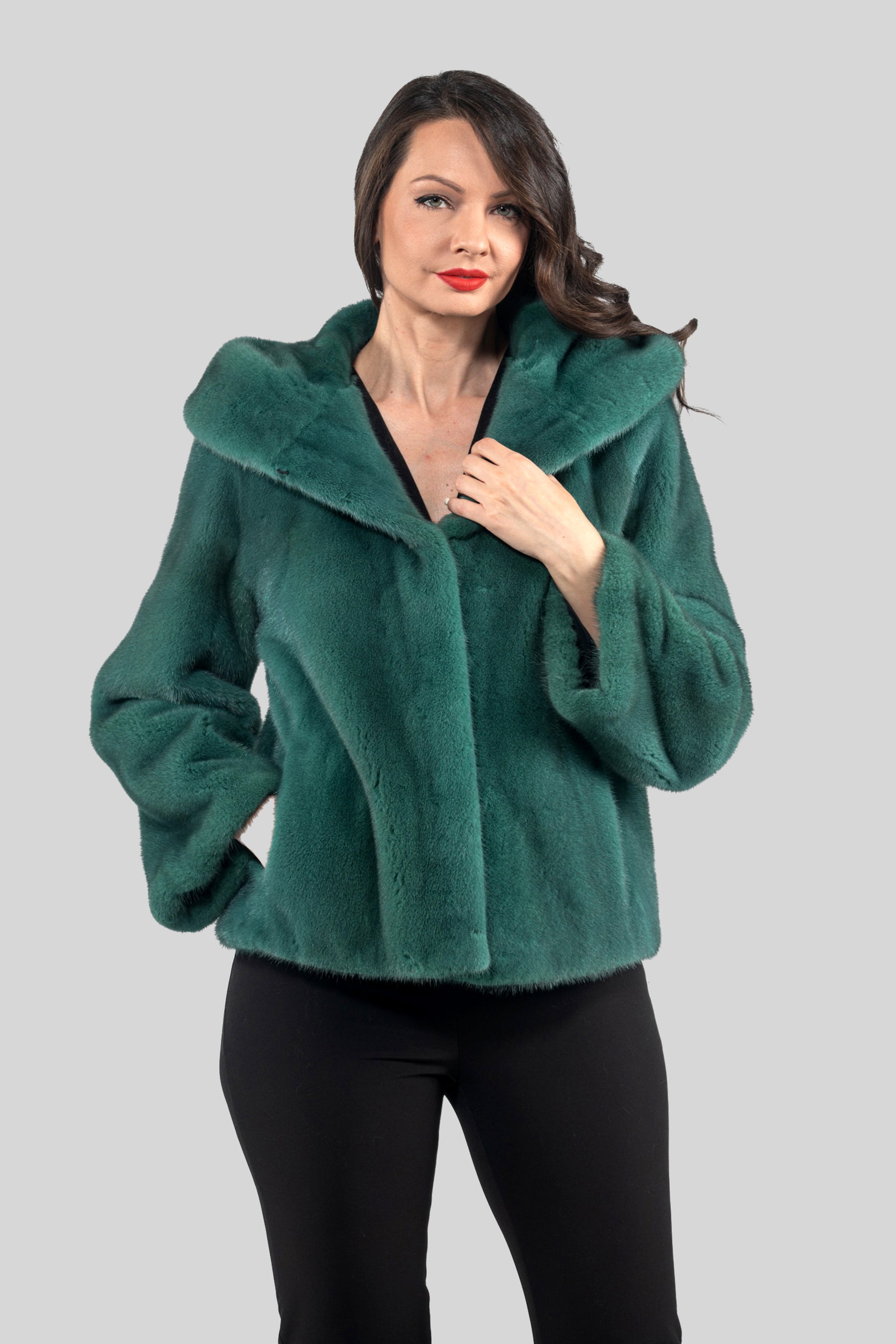 Green Mink Jacket with Attached Hood L/O13C543H