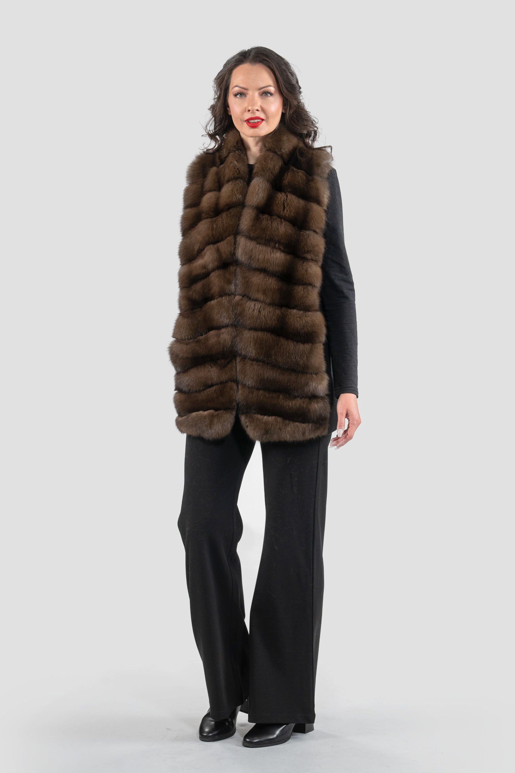 Black Cashmere Vest with Russian Sable Trim 17C8003