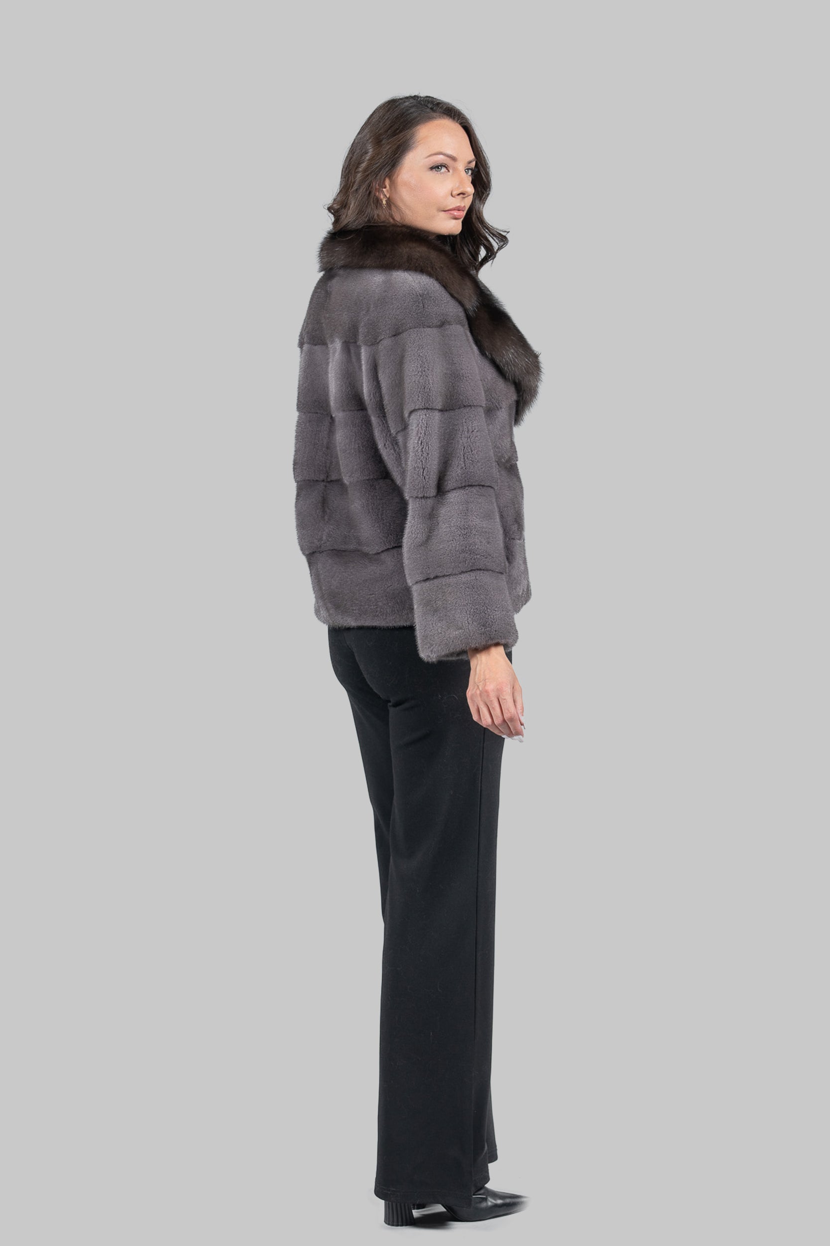 Grey Moon Mink Jacket with Russian Sable Collar P/K13C528s20