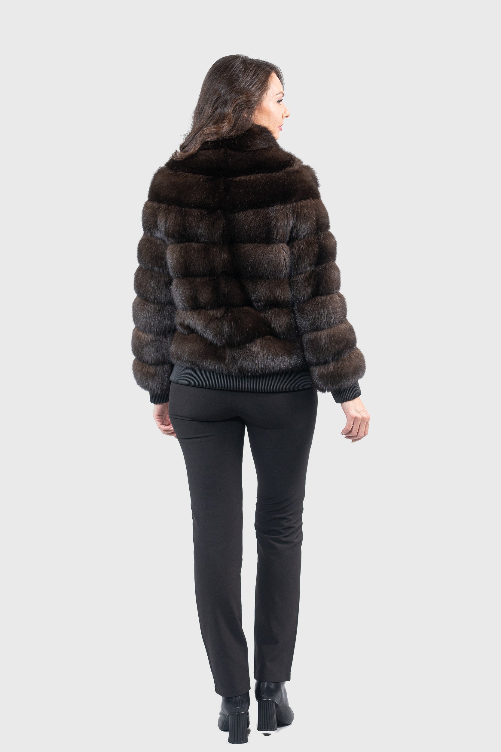 Reversible Dark Russian Sable Bomber Jacket with Stand Collar P/K228