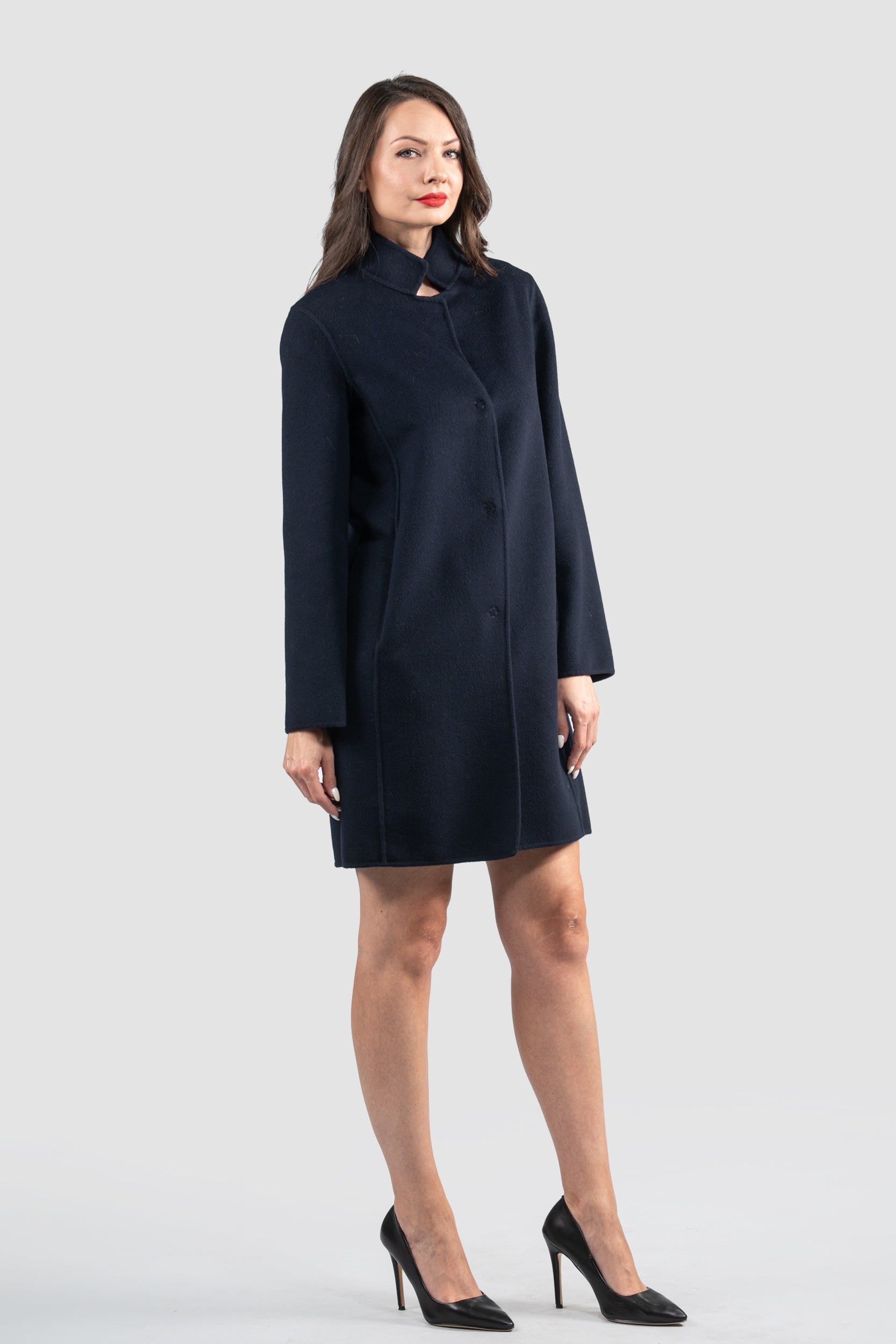 Blue Black Cashmere Half Coat 17C8003