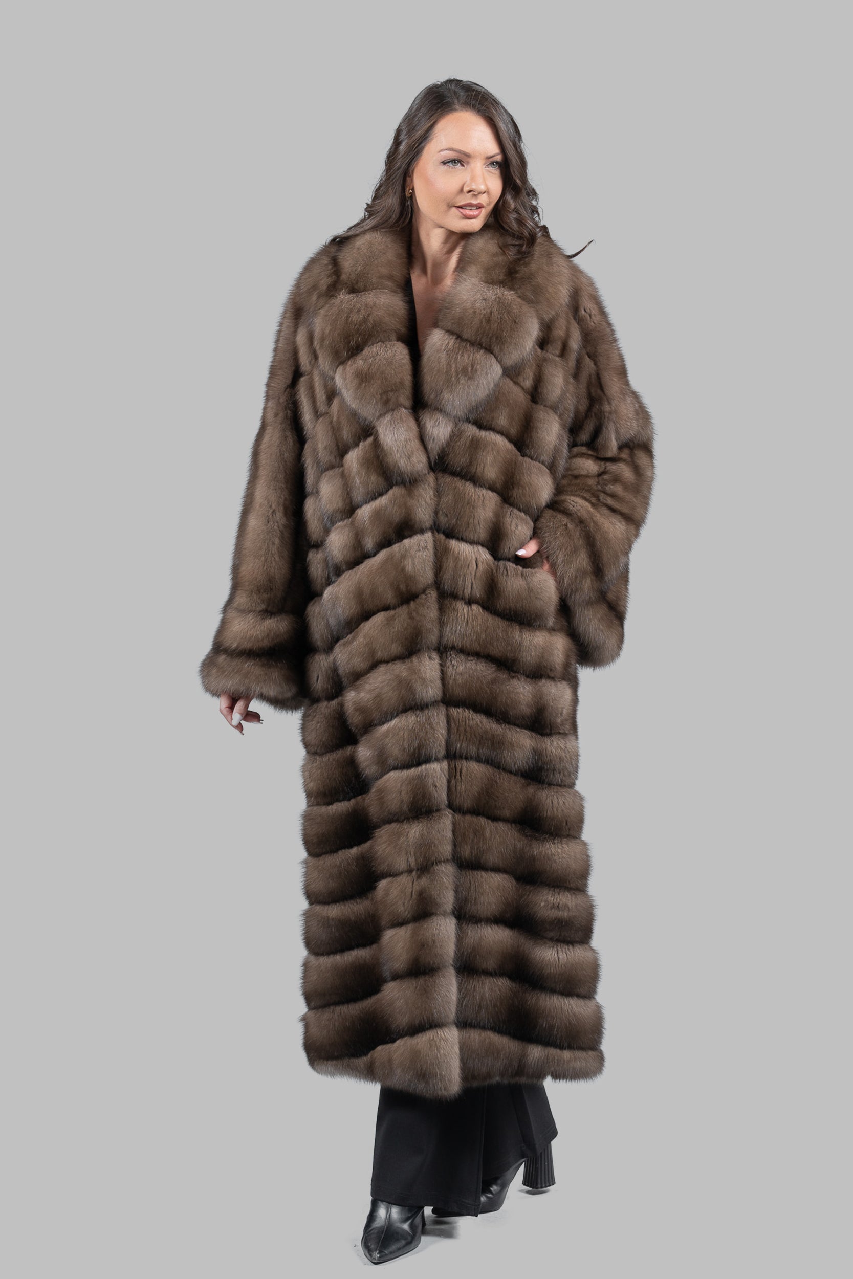 Graphite Sable Long Coat with Shawl Collar A/KI1793