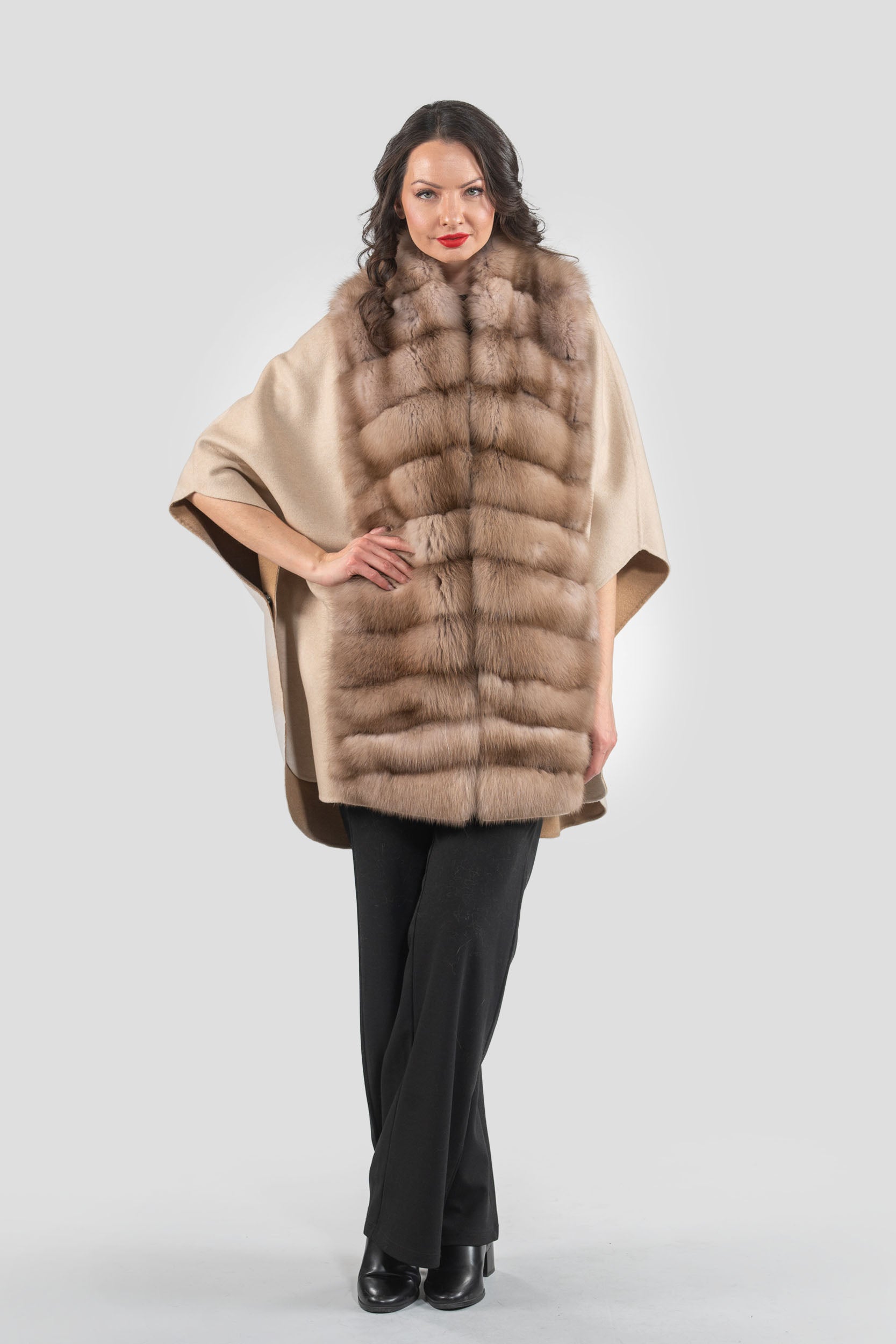Ecru Beige Cashmere Cape with Baumarten Trim 18M950
