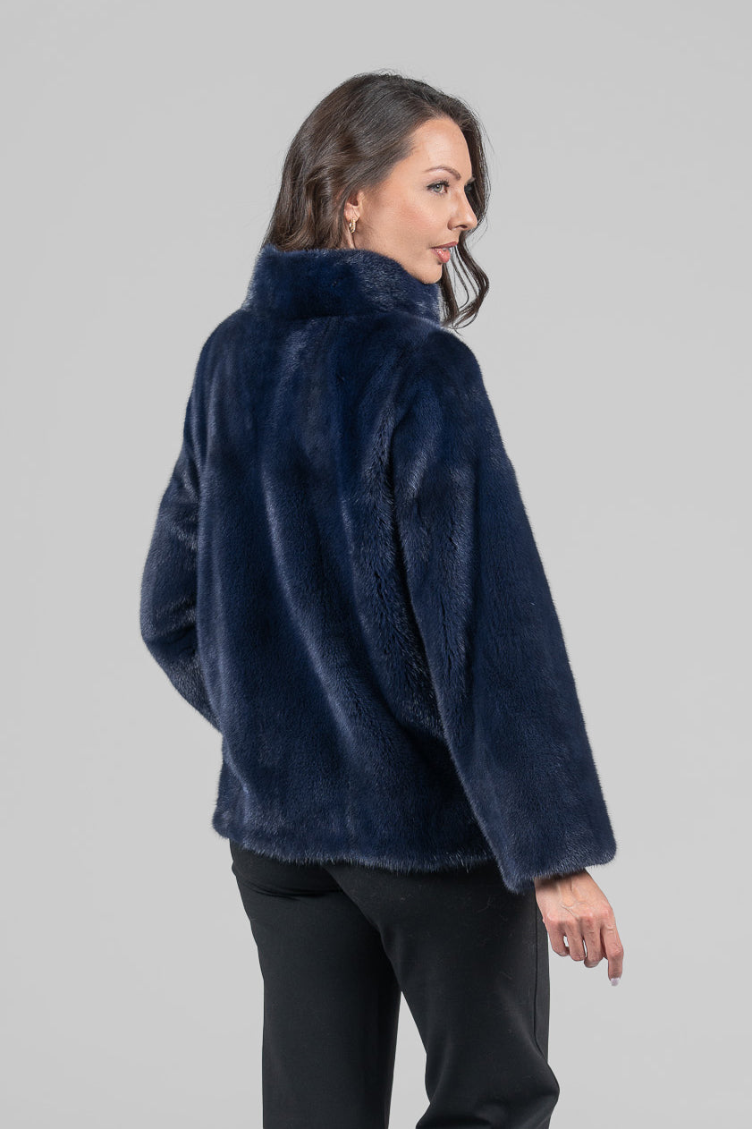 Purple Mink Fur Jacket with Stand Collar L/O13C528