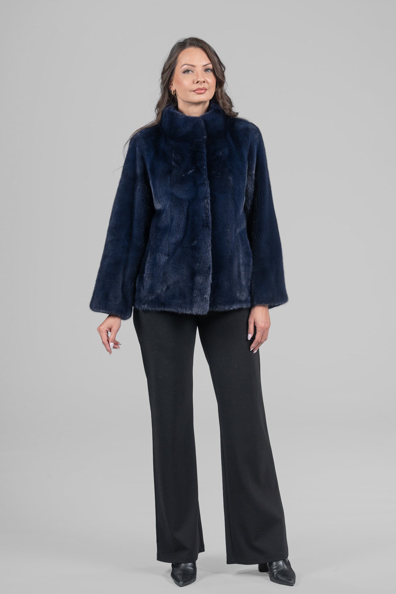 Purple Mink Fur Jacket with Stand Collar L/O13C528