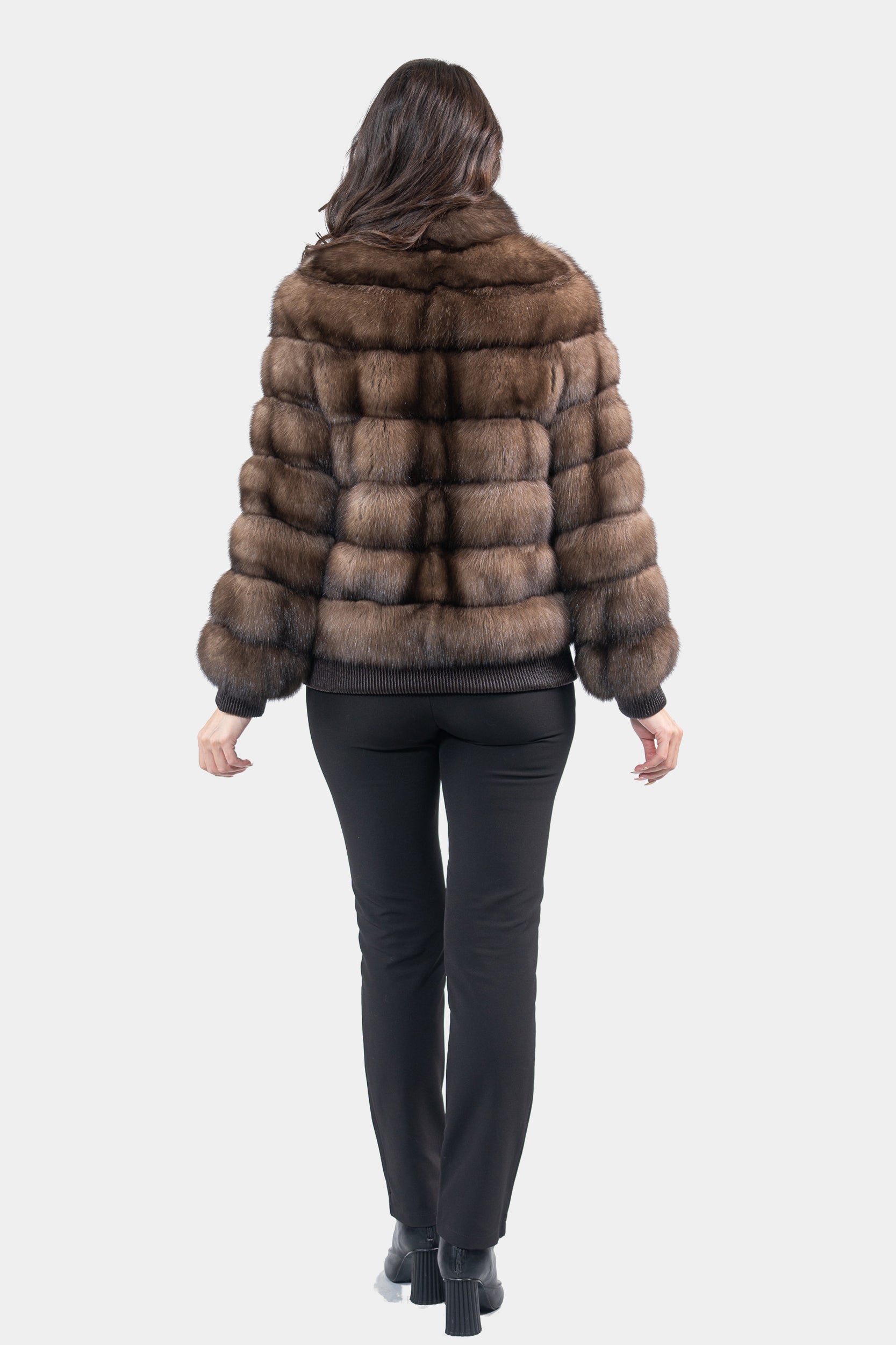 Reversible Titanium Russian Sable Bomber Jacket with Stand Collar P/K228