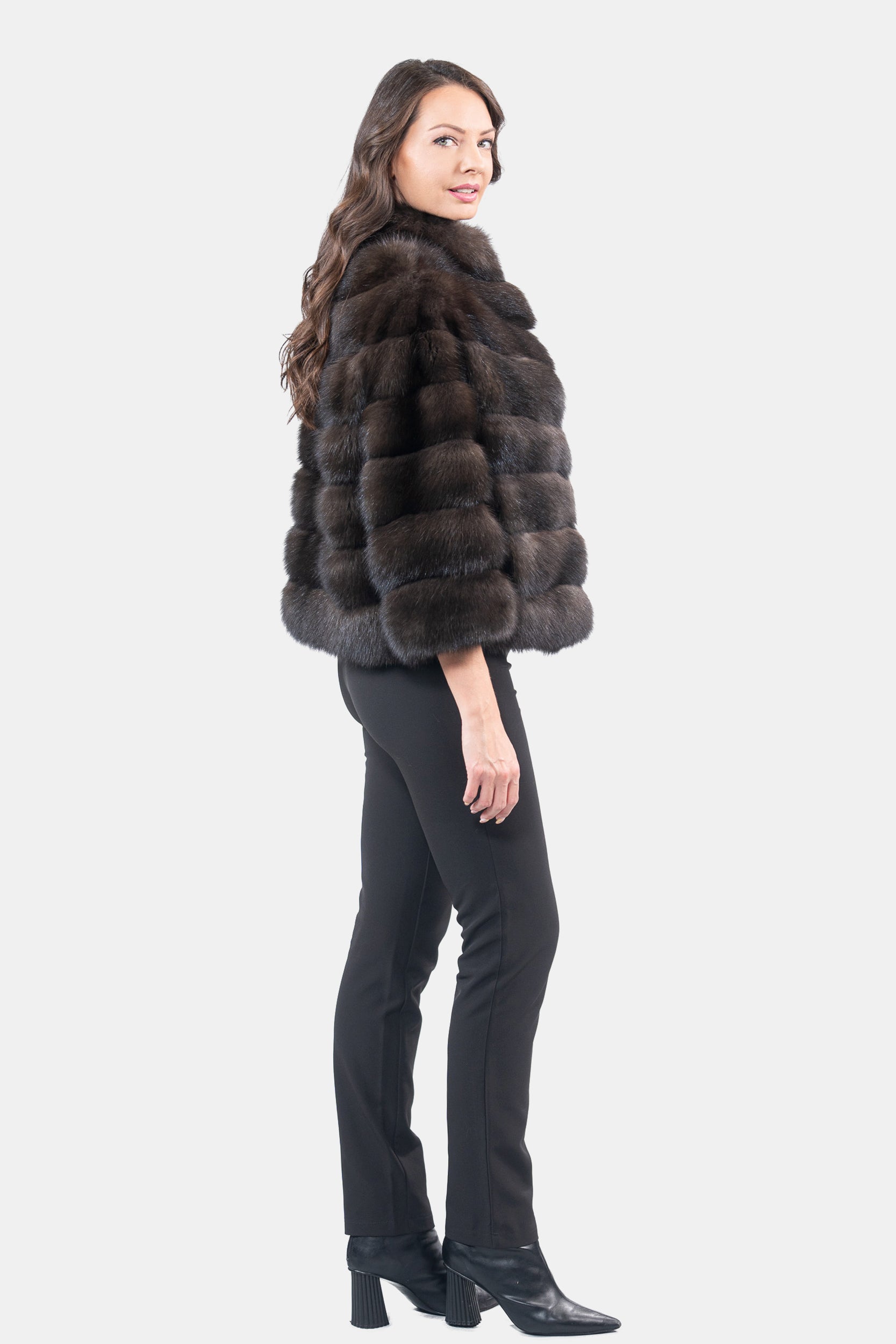 Dark Russian Sable Jacket with Stand Collar P/K16cm643G