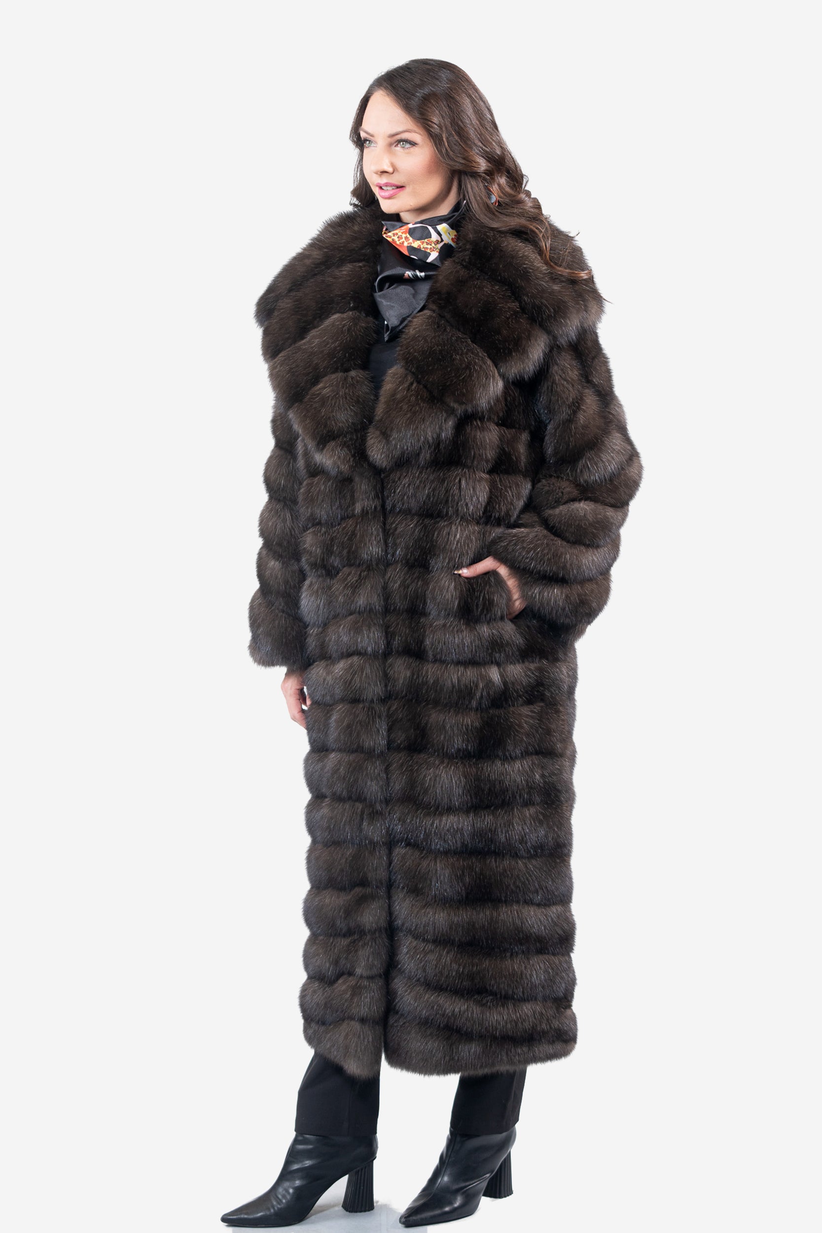 Dark Sable Hooded Long Coat A/K13C540