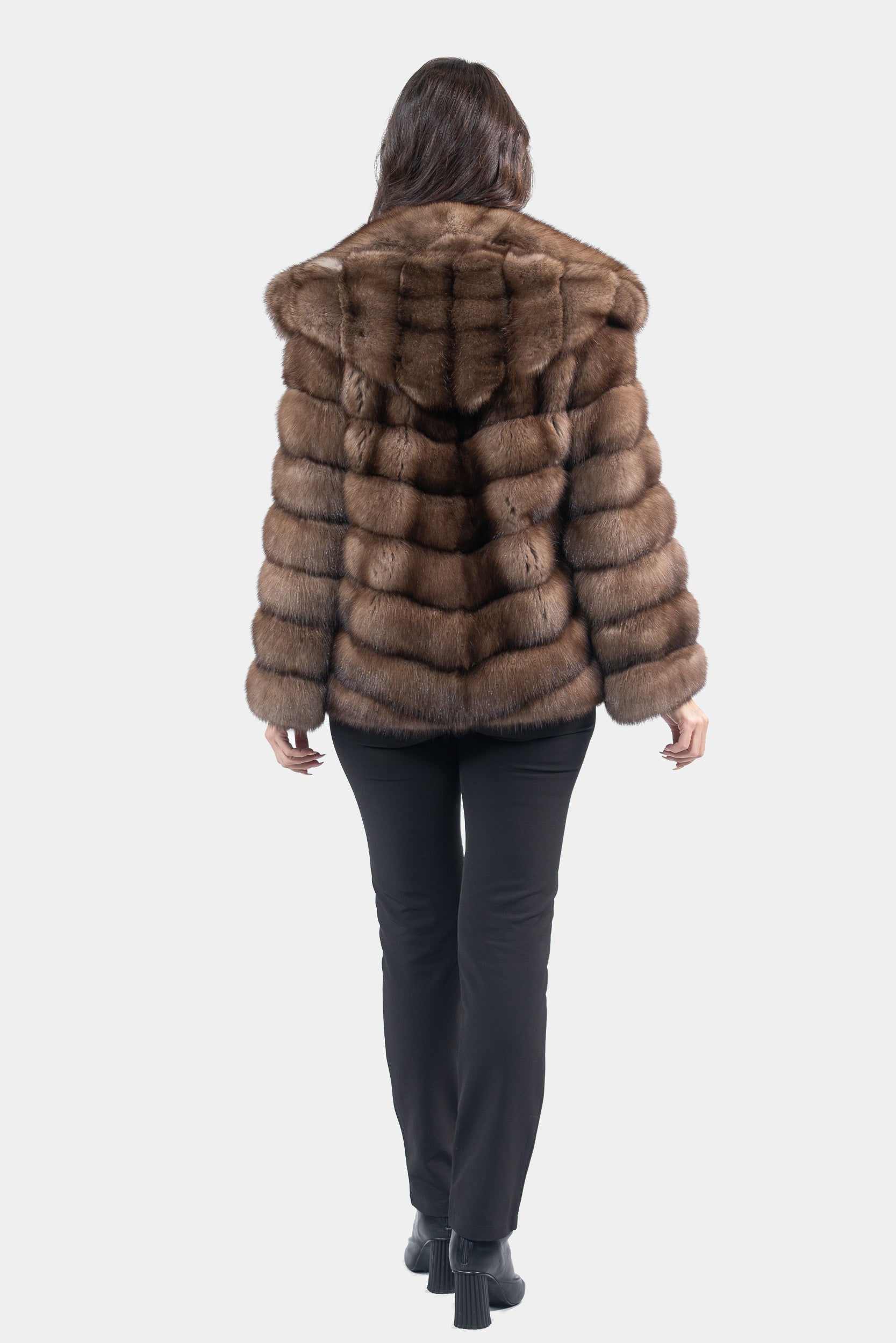 Grafite Russian Sable Half Coat with Hood V/K13C540o