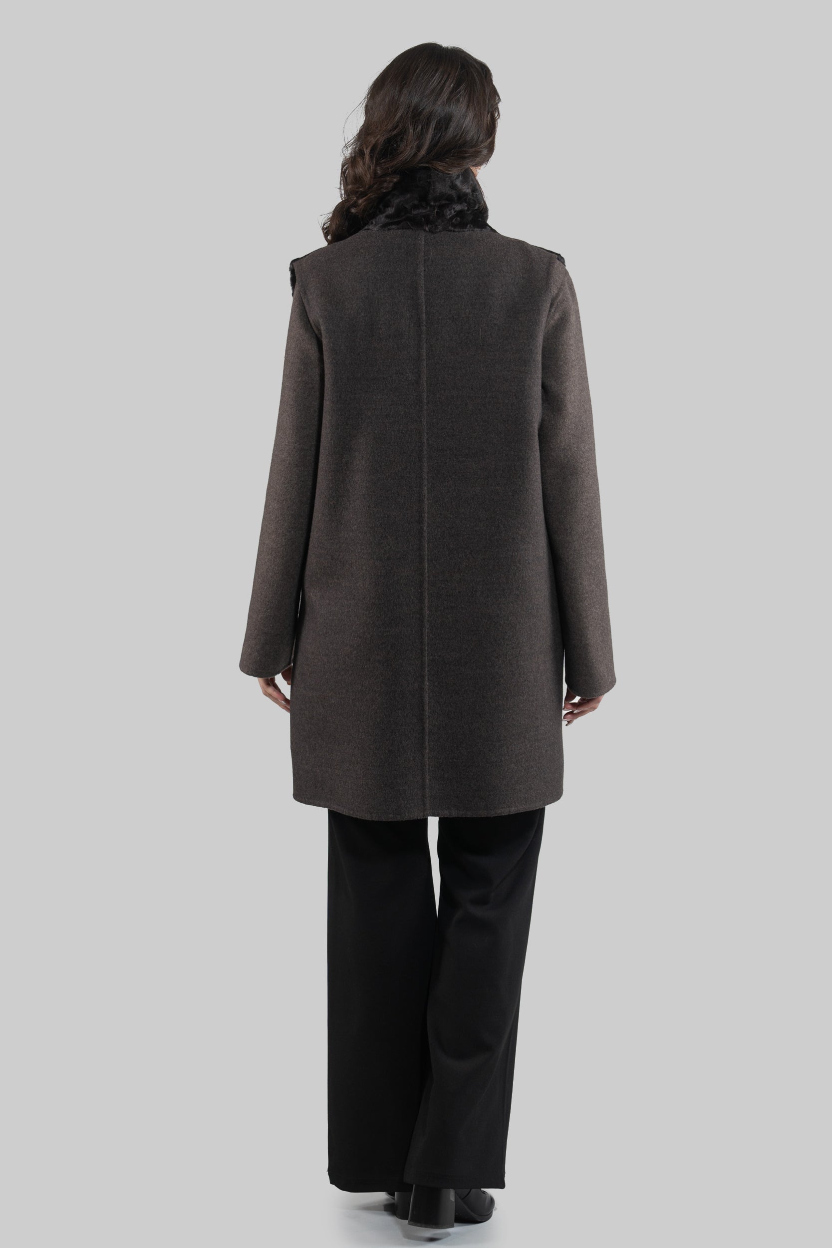 Grey Cashmere Half Coat & Vest with Swakara Fur Trim 17C8003