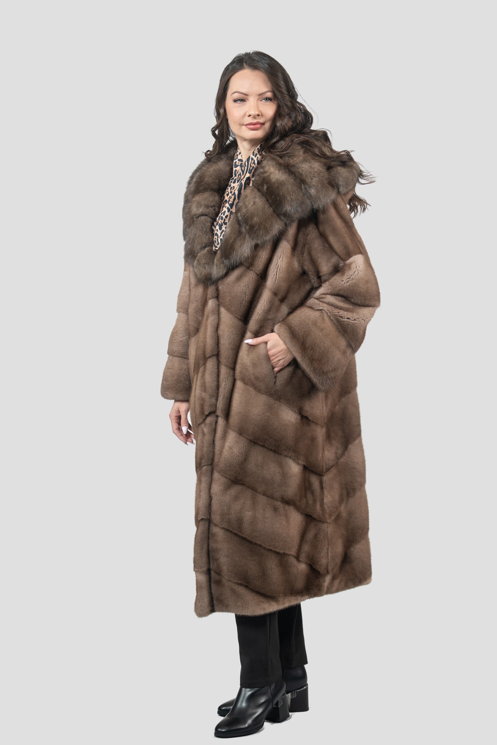 Pastel Mink Coat with Russian Sable Hood A/K13C850