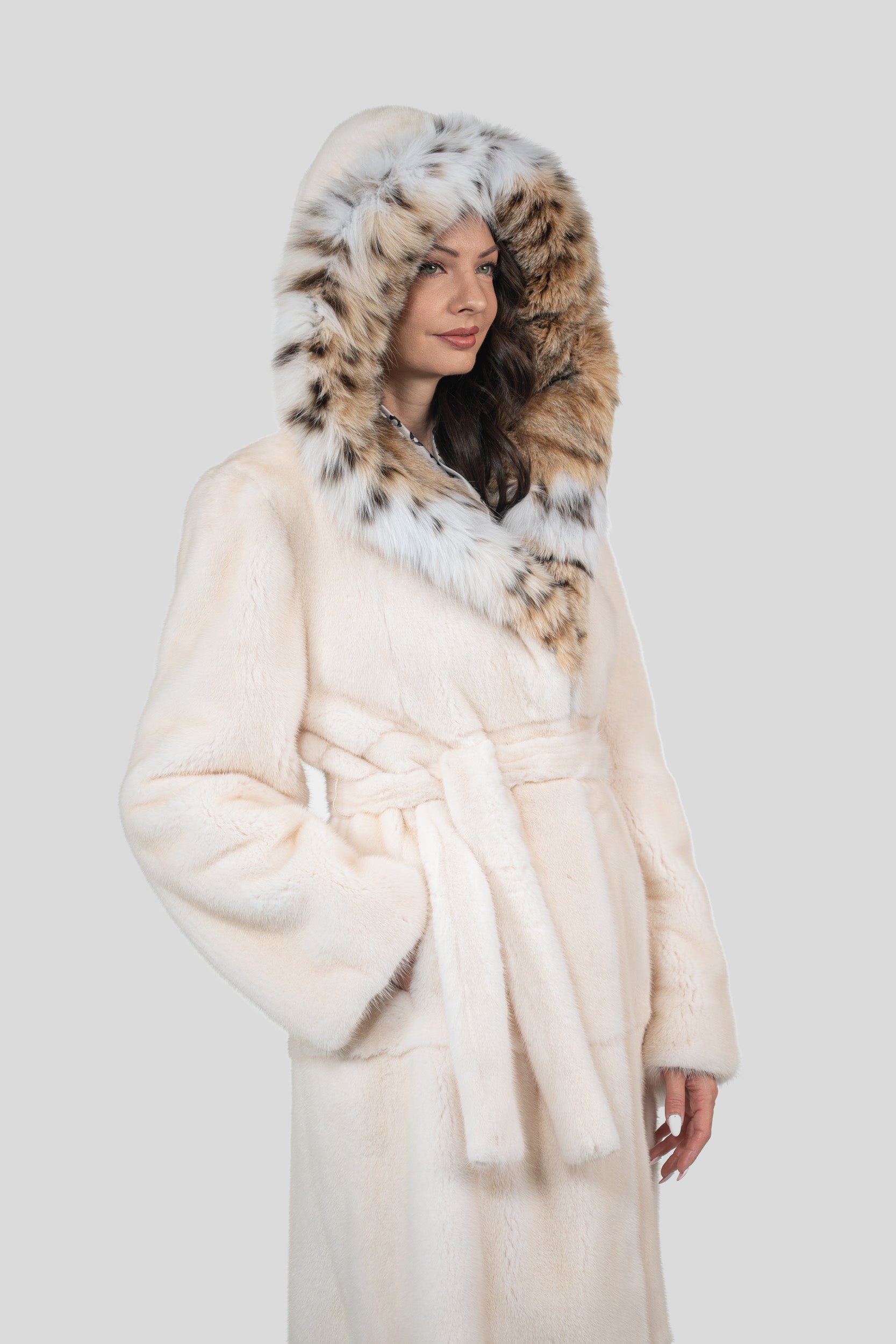 Pearl Mink Coat with Bobcat Hood S/S13C978