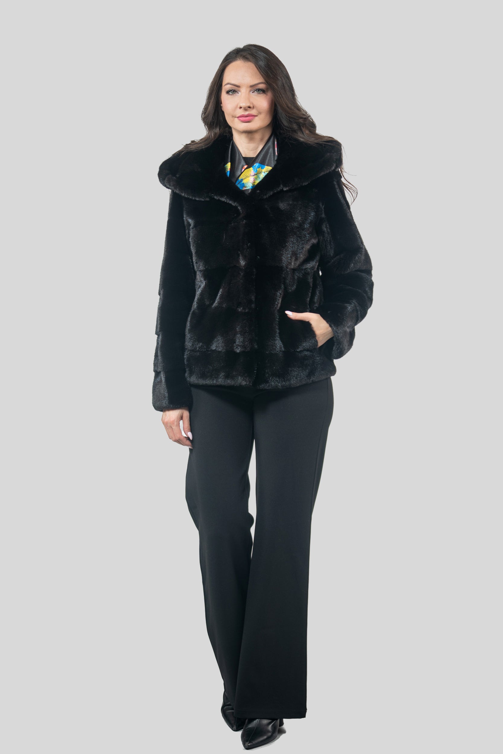 Black Mink Jacket with Attached Hood P/K13C543H