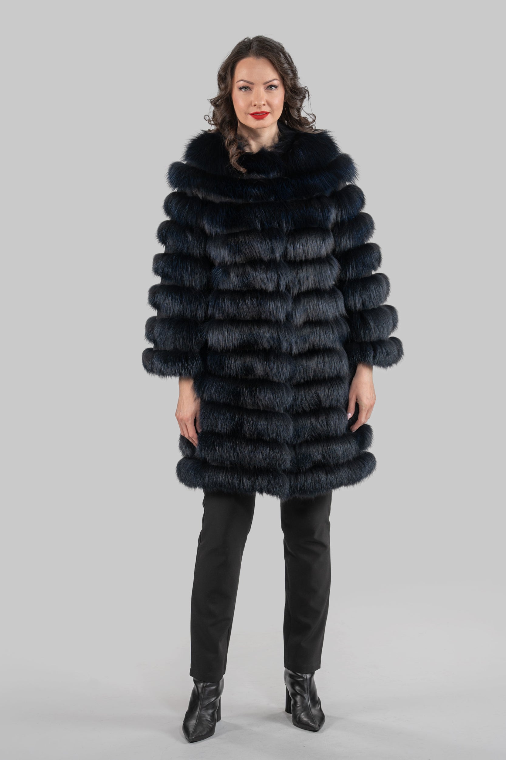 Blue Black Fox Collarless Half Coat R/K13C520