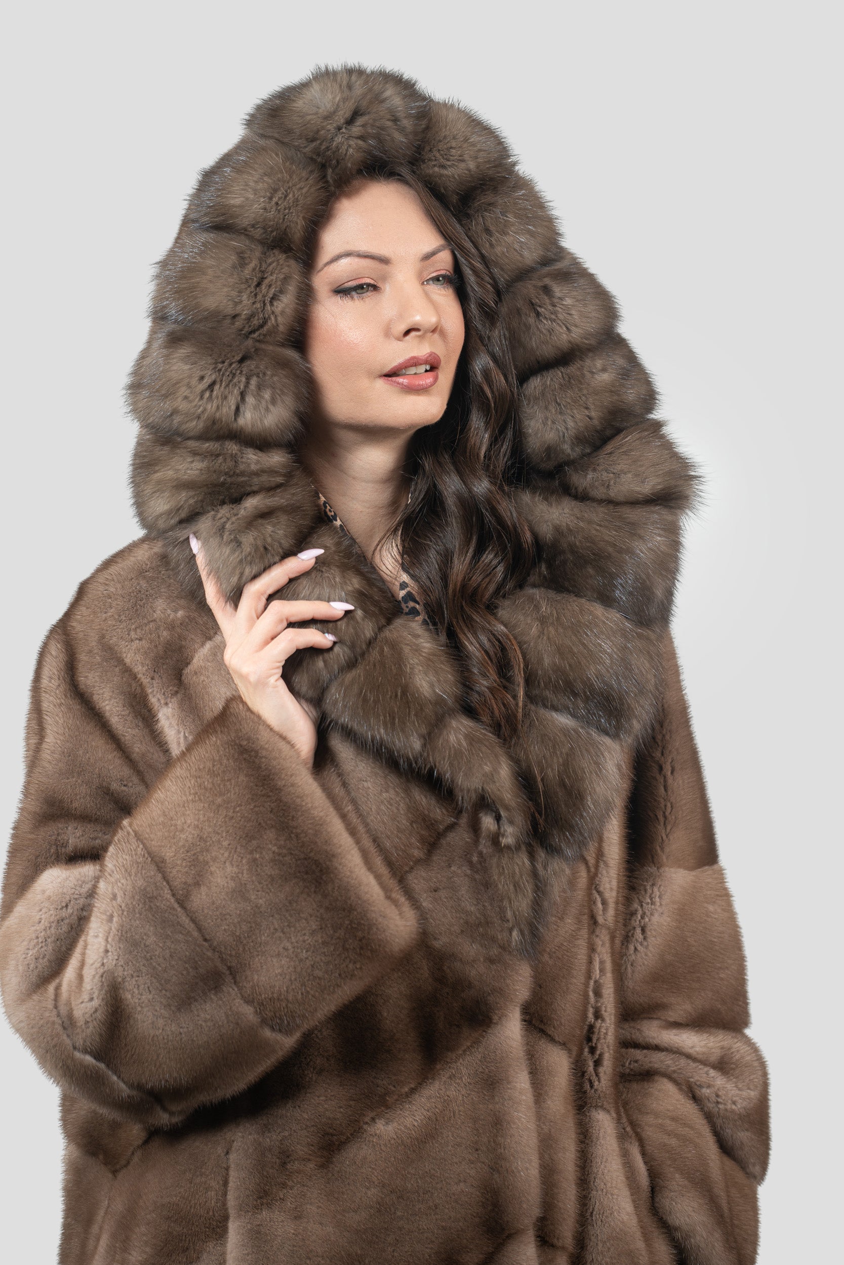 Pastel Mink Coat with Russian Sable Hood A/K13C850