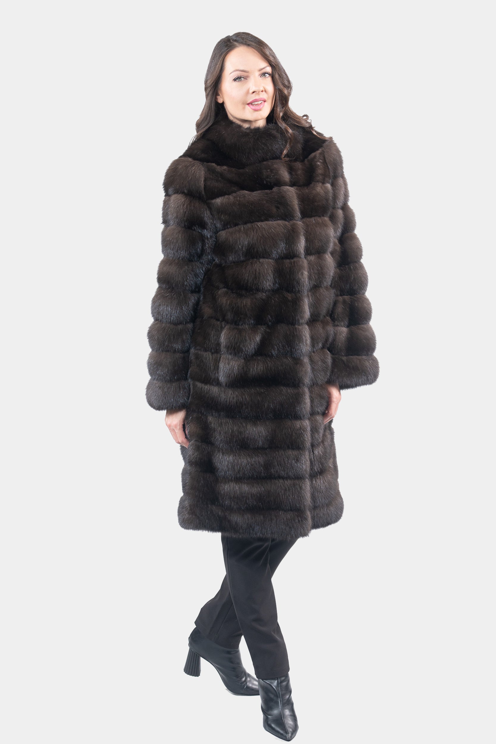 Dark Russian Sable Coat with Stand Collar P/K13C530