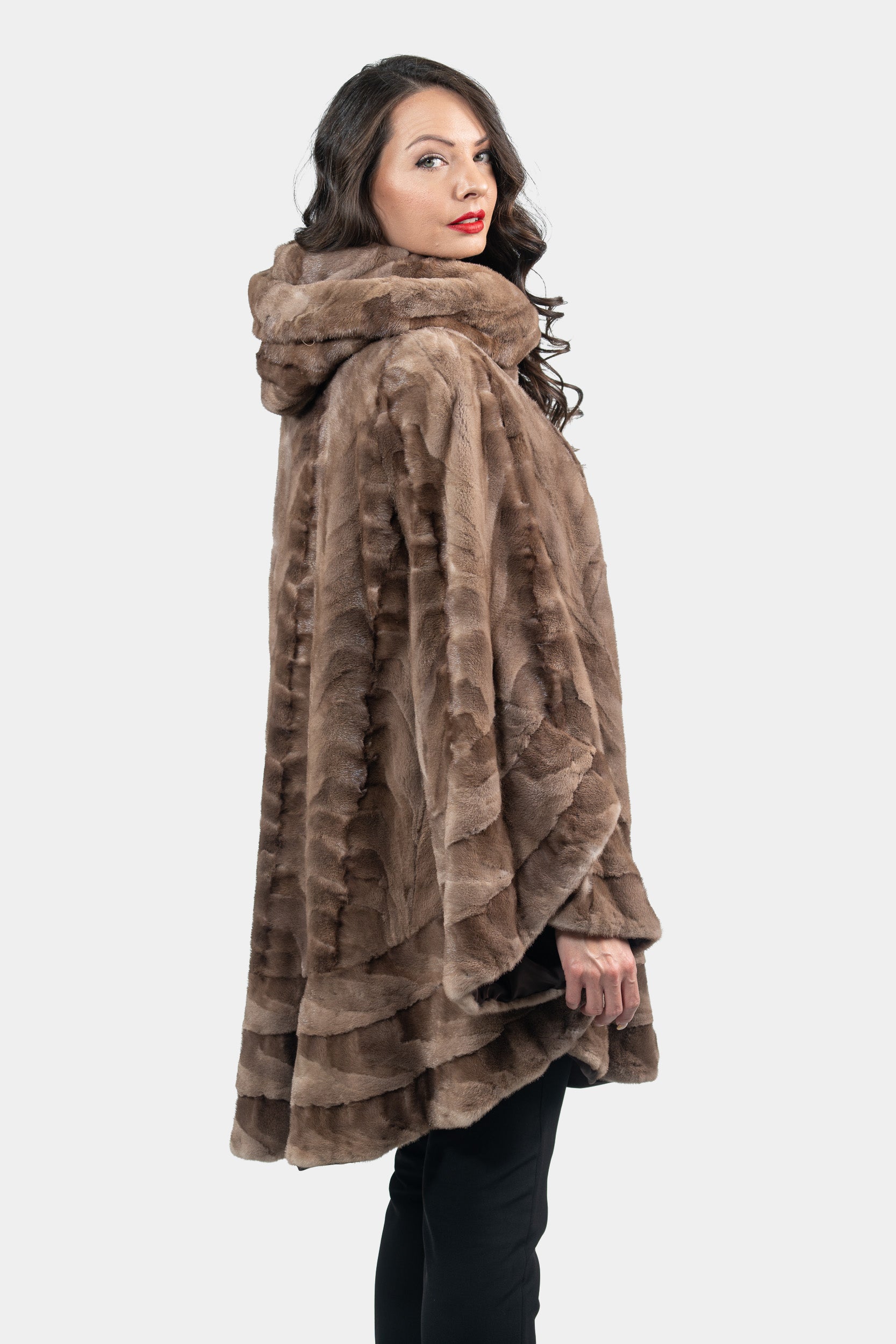 Pastel Mink Pieced Hooded Half Coat 2550H