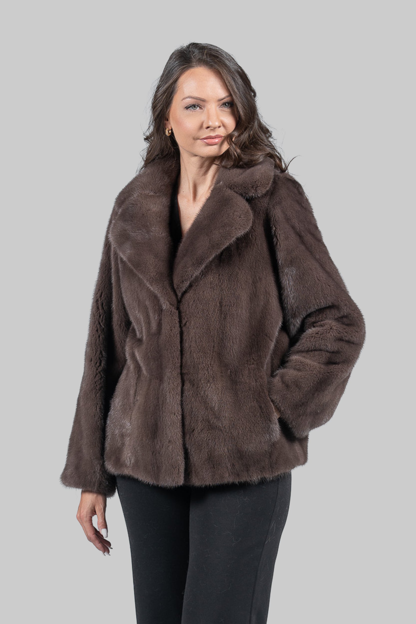 Wood Mink Fur Jacket with Notch Collar L/O13C528s20