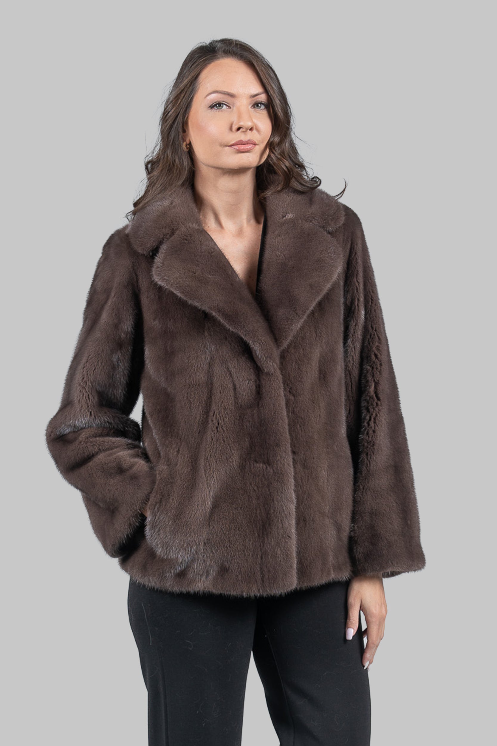 Wood Mink Fur Jacket with Notch Collar L/O13C528s20