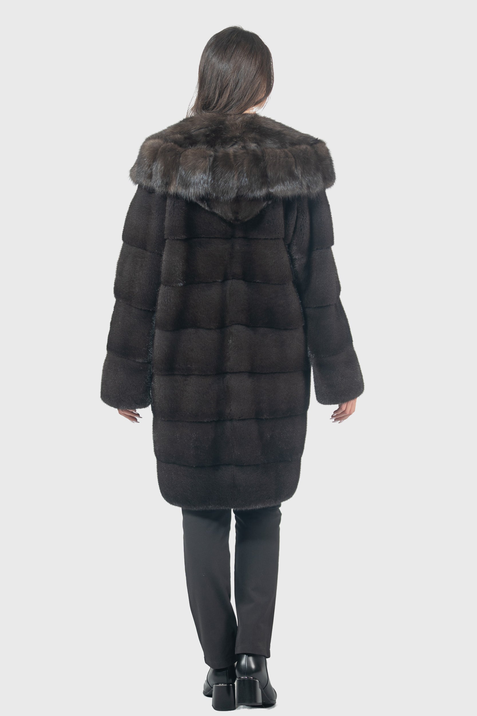 Grigio Mink Half Coat with Russian Sable Hood P/K13C540