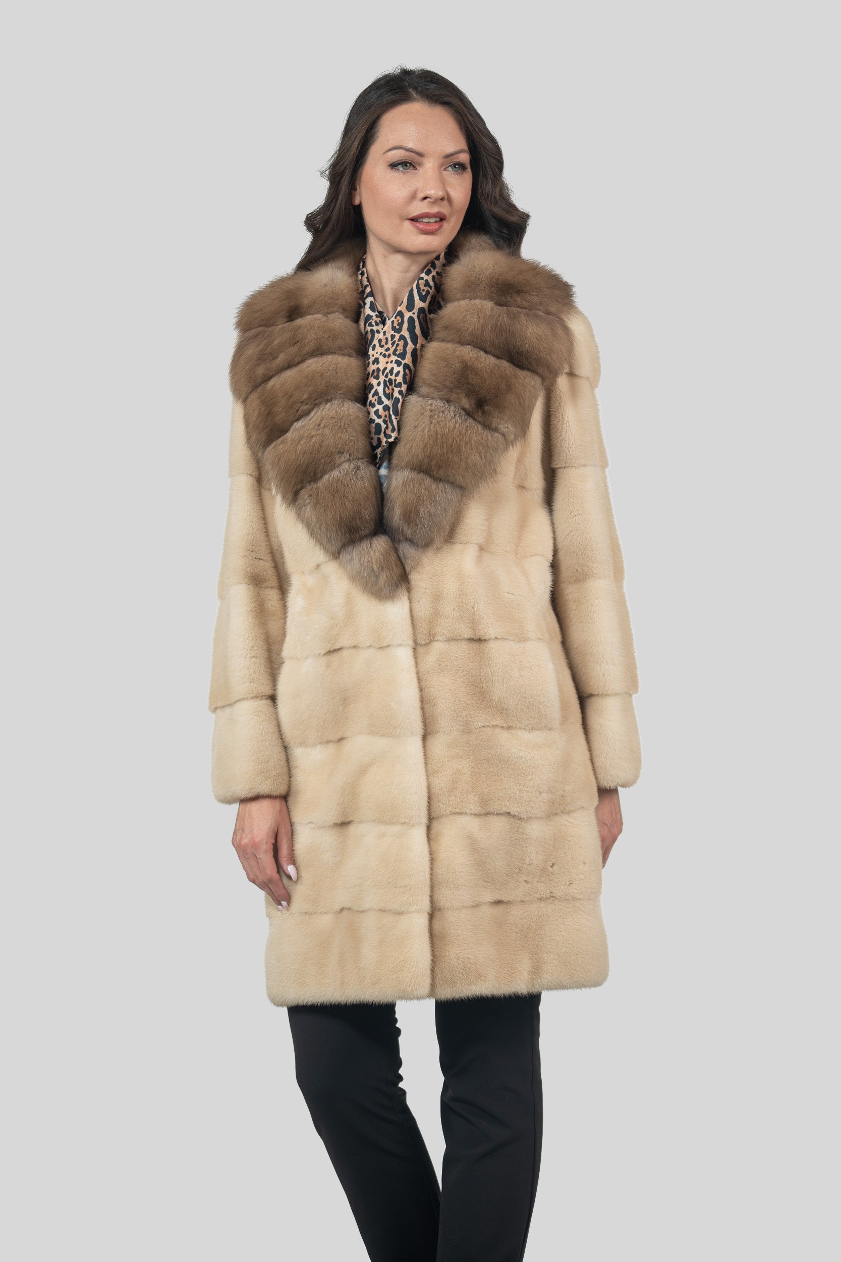 Palomino Mink Half Coat With Russian Sable Shawl Collar P/K13C530gC17