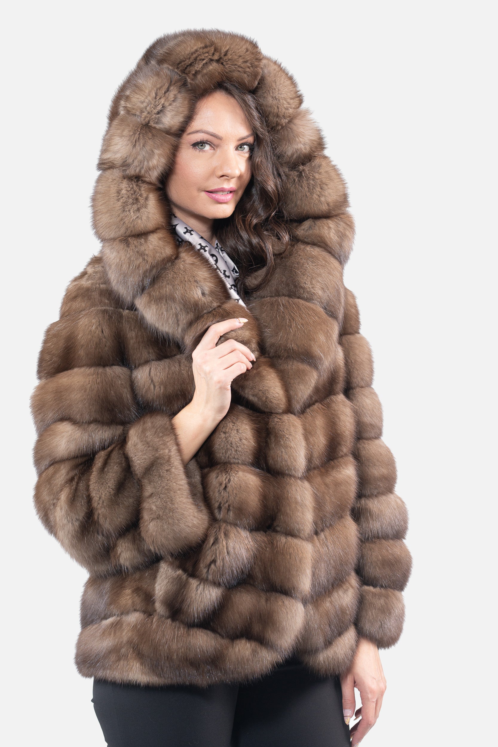 Grafite Russian Sable Half Coat with Hood V/K13C540o