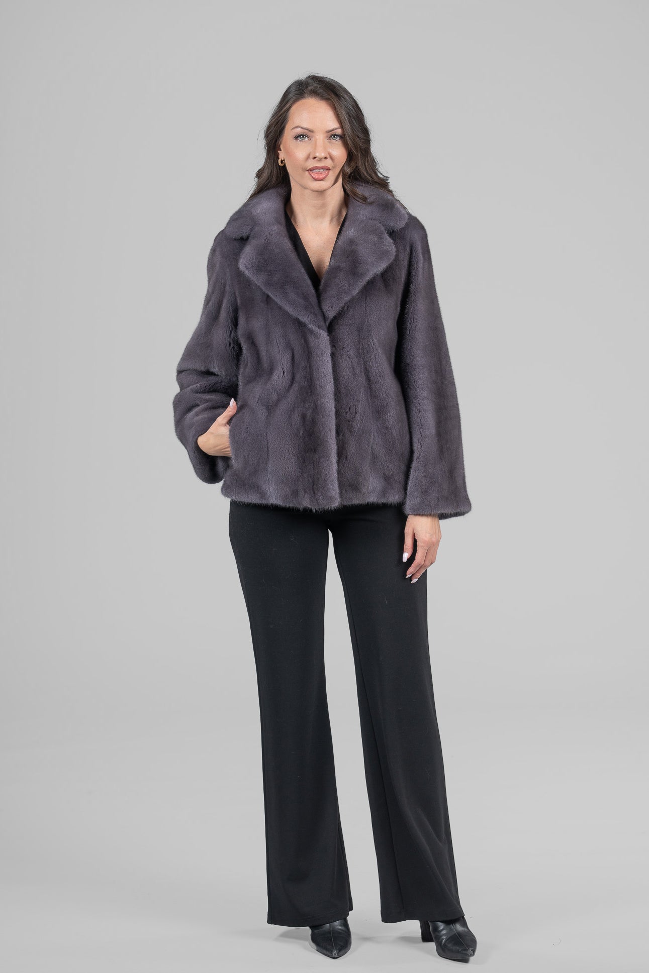 Grey Moon Mink Fur Jacket with Notch Collar L/O13C528s20