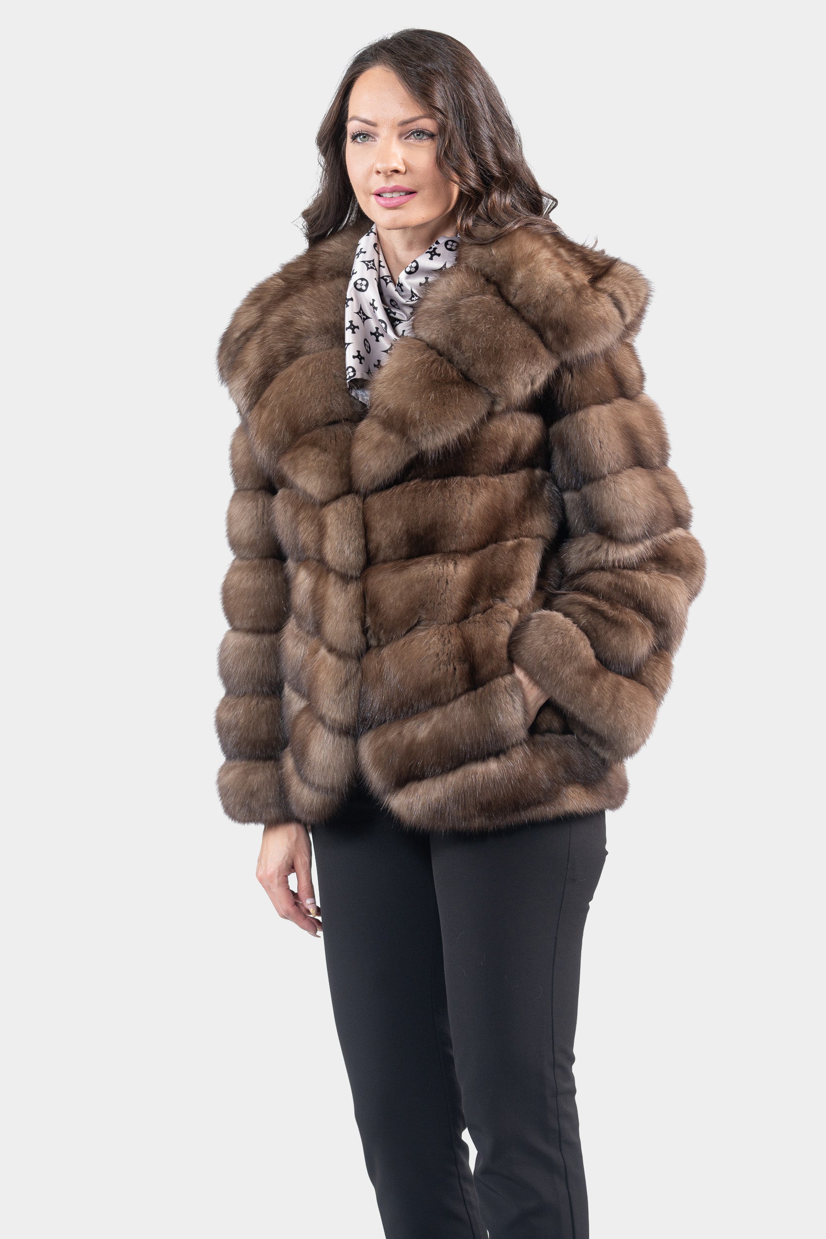 Grafite Russian Sable Half Coat with Hood V/K13C540o