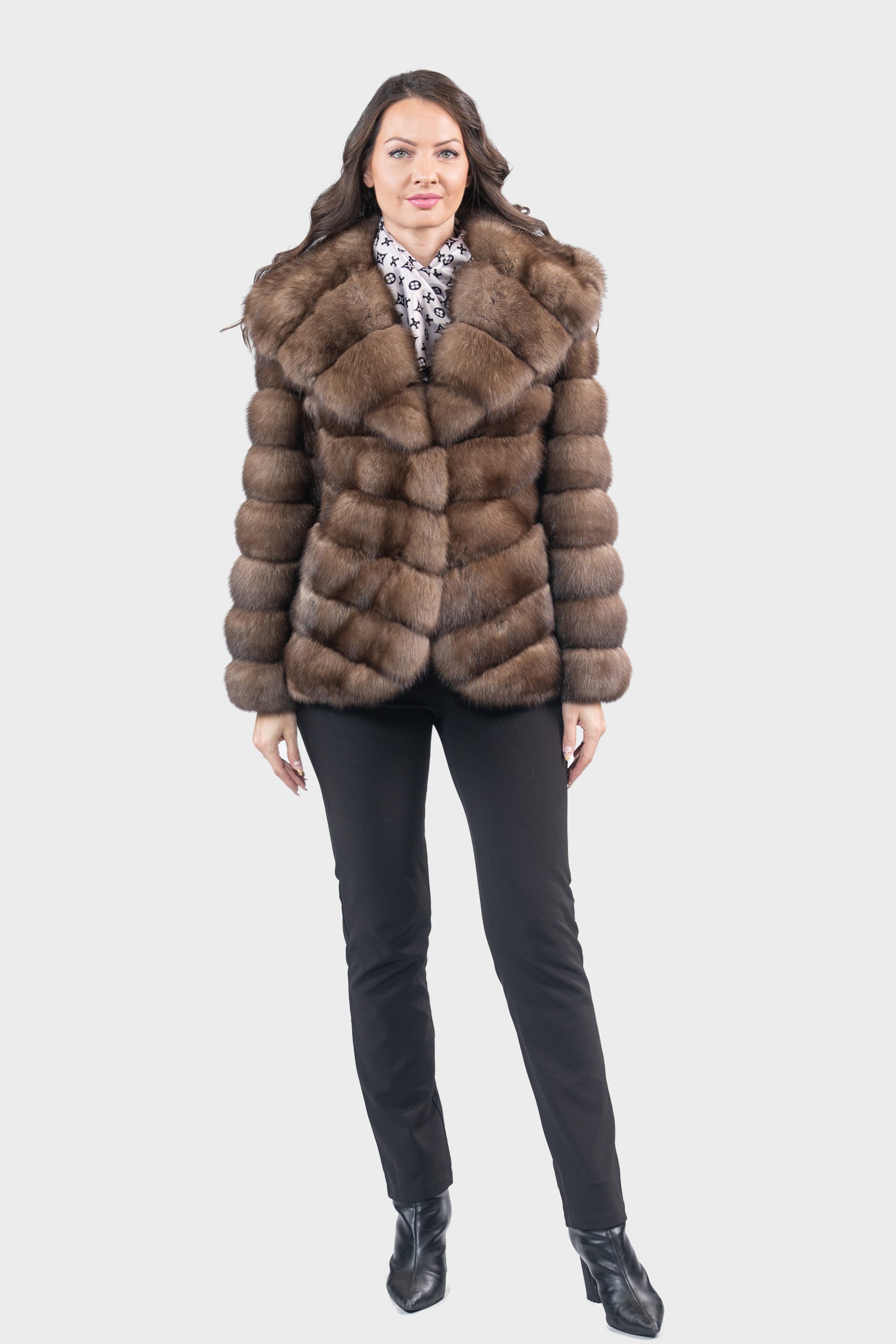 Grafite Russian Sable Half Coat with Hood V/K13C540o