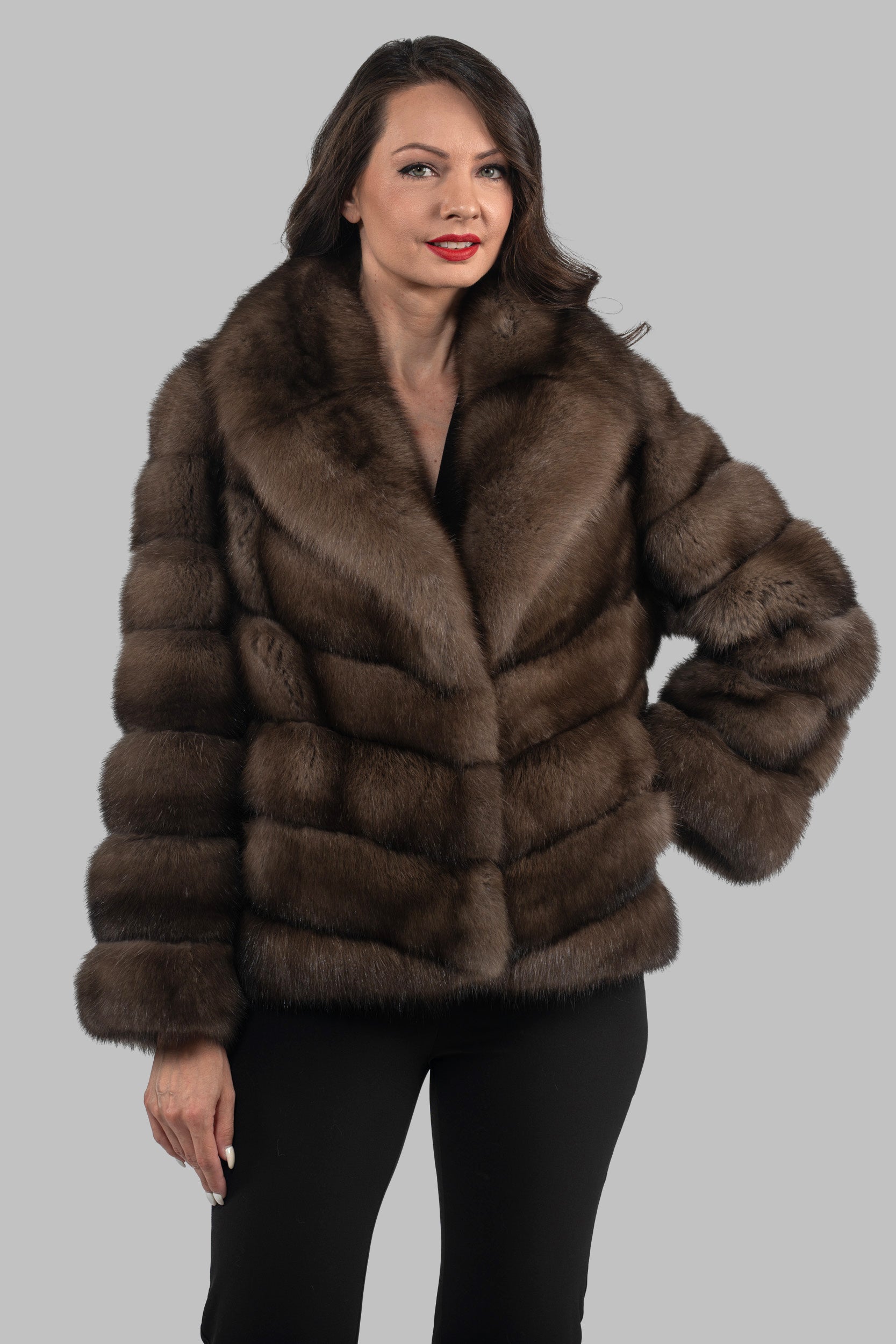 Titanium Russian Sable Jacket with Full Skin Notch Collar V/K13C528C17