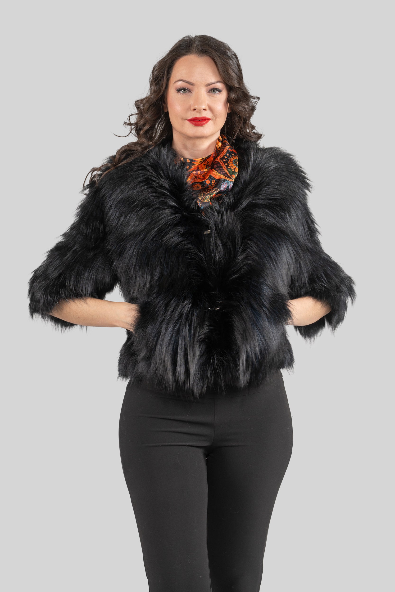 Blue-Black Fox Fur Jacket ML170